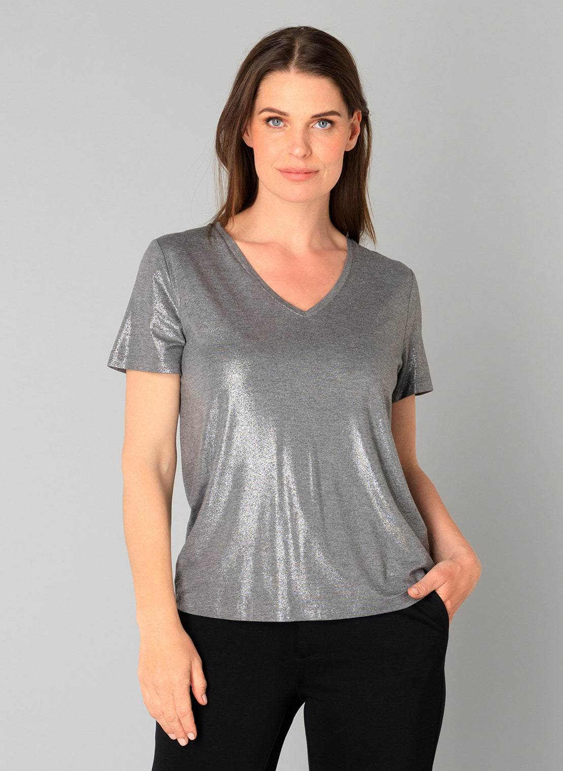 Genelia V-Neck Shimmer T-Shirt