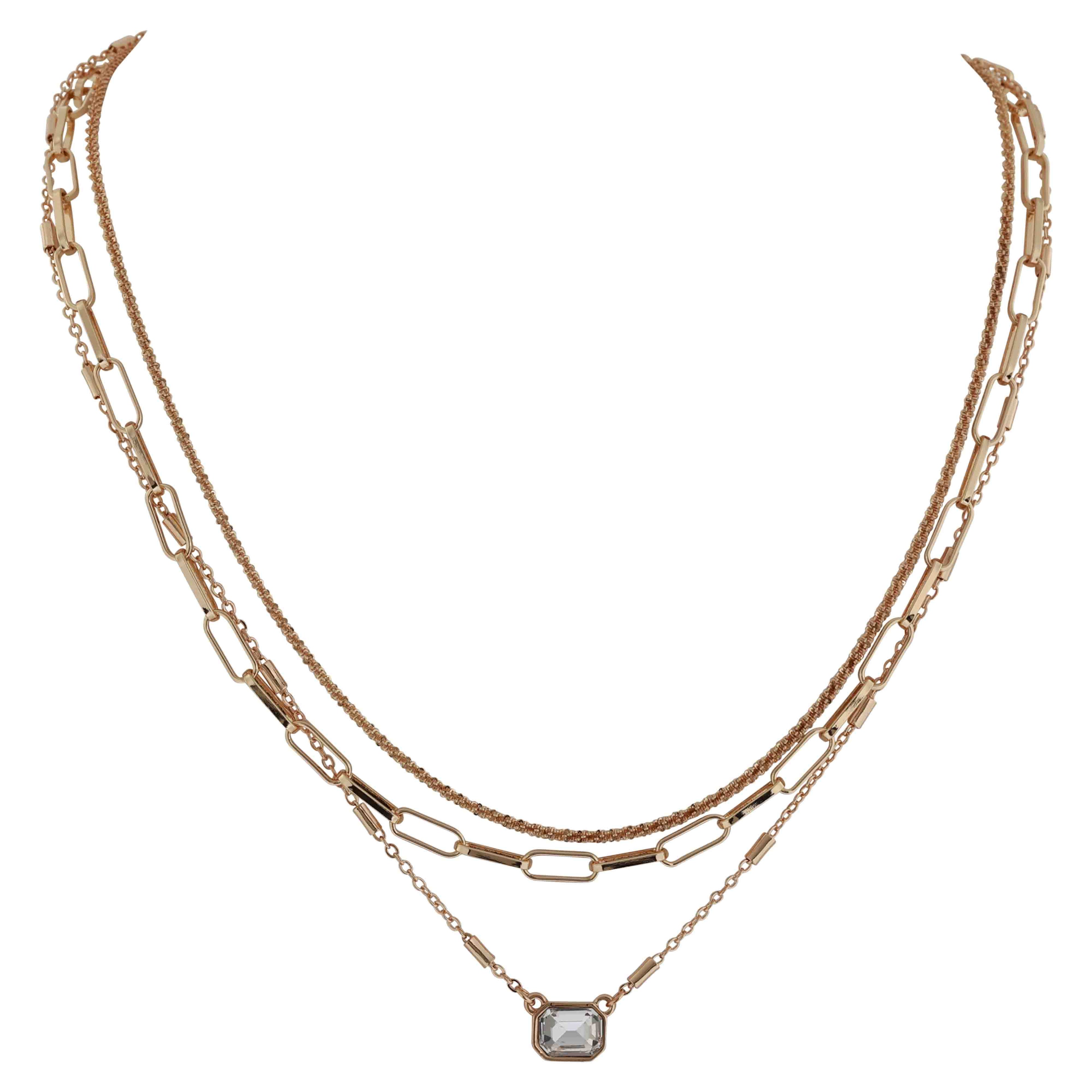 Triple Layered Chain Necklace Shiny 43+8cm