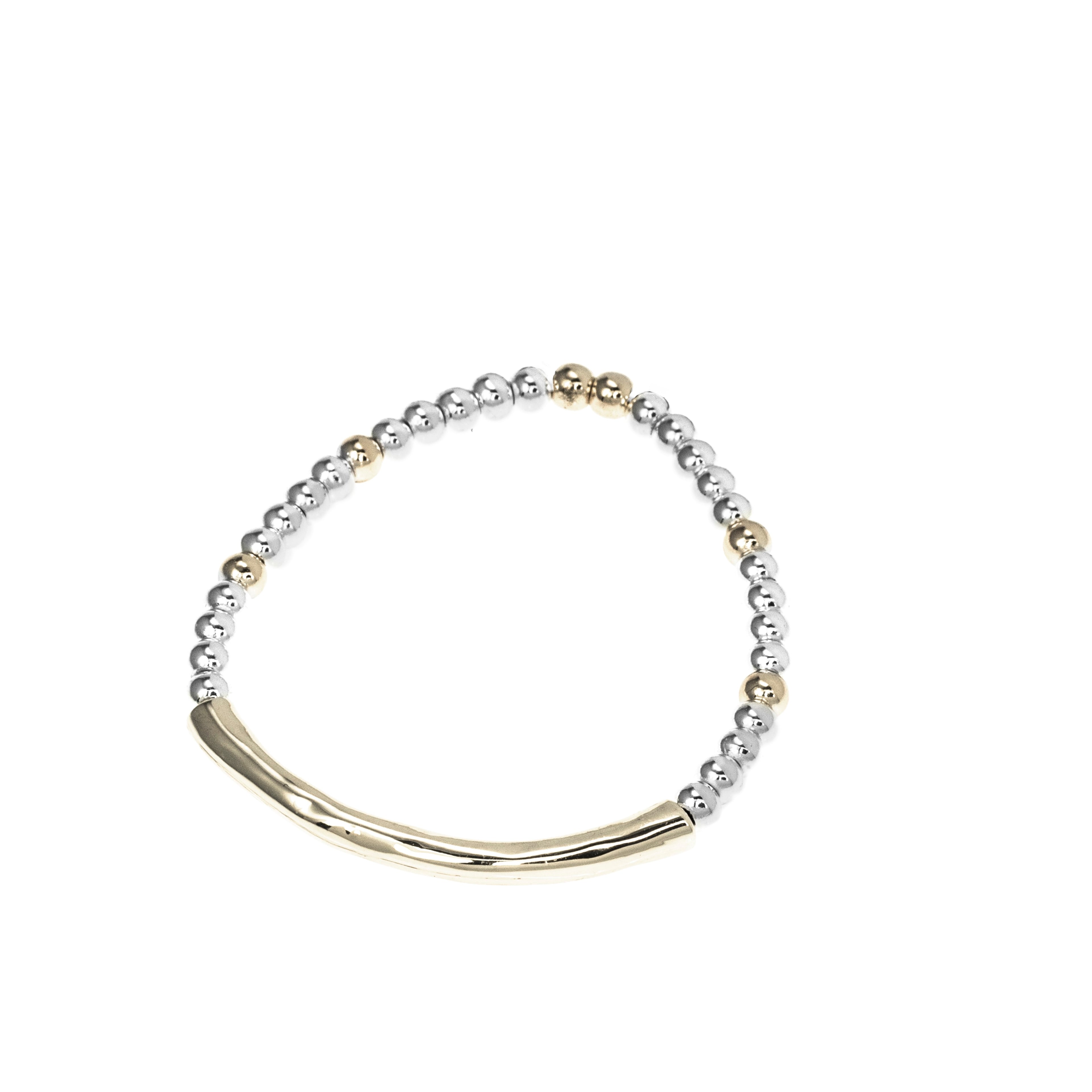 Two-Tone Hammered Tube Elastic Bracelet