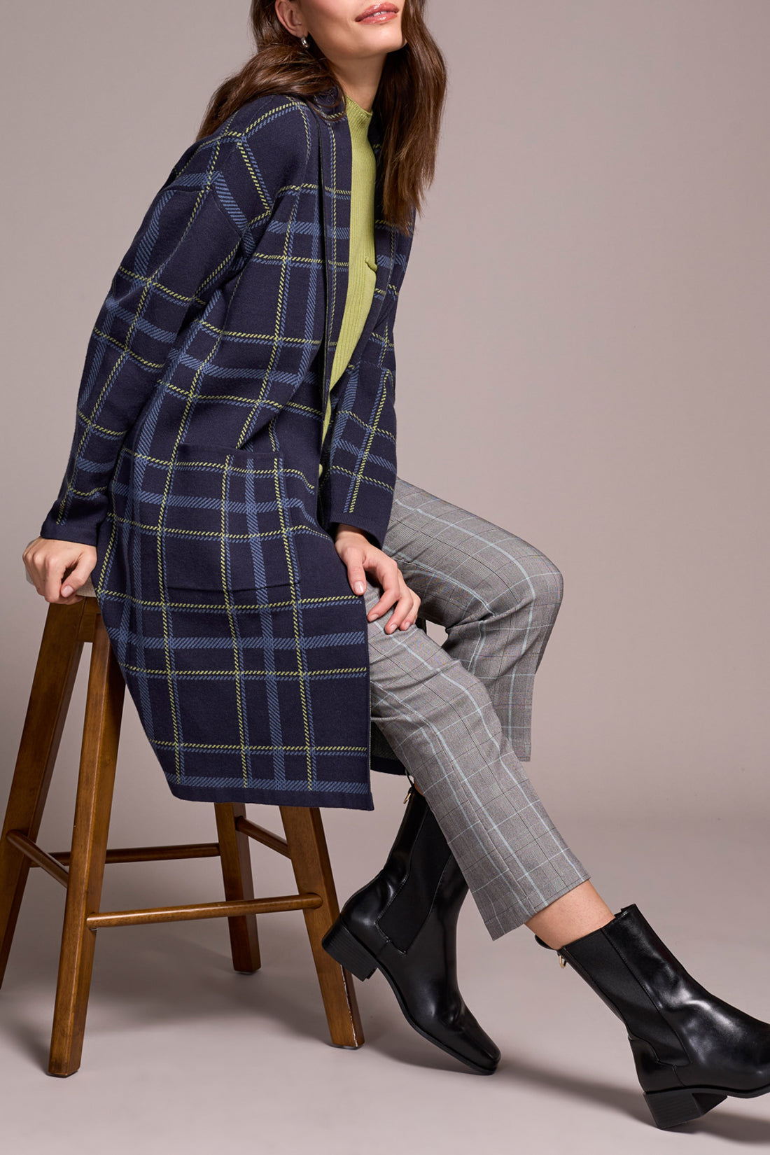 Double Knit Long Plaid Coatigan