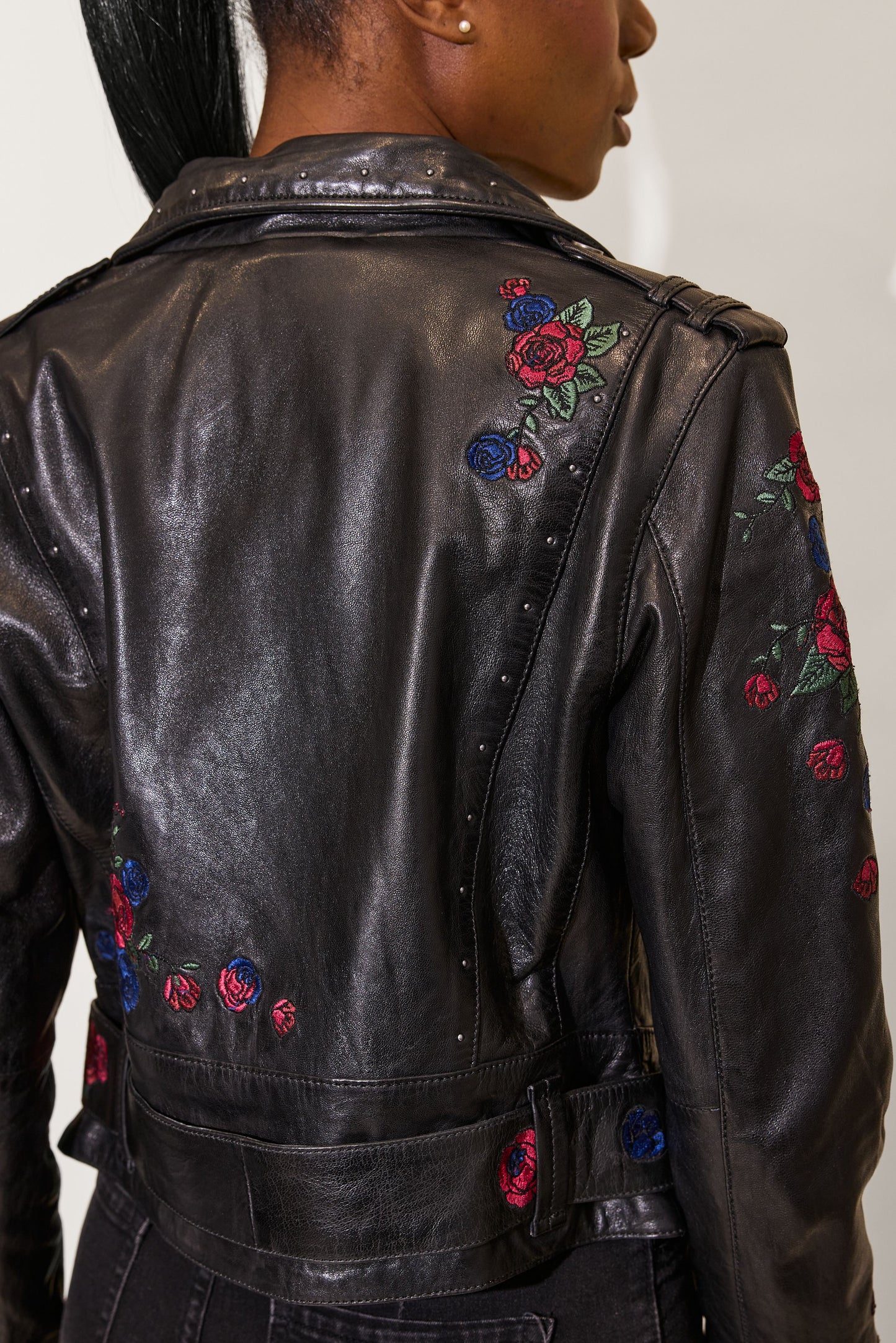 Isabella Floral Embroidered Leather Jacket