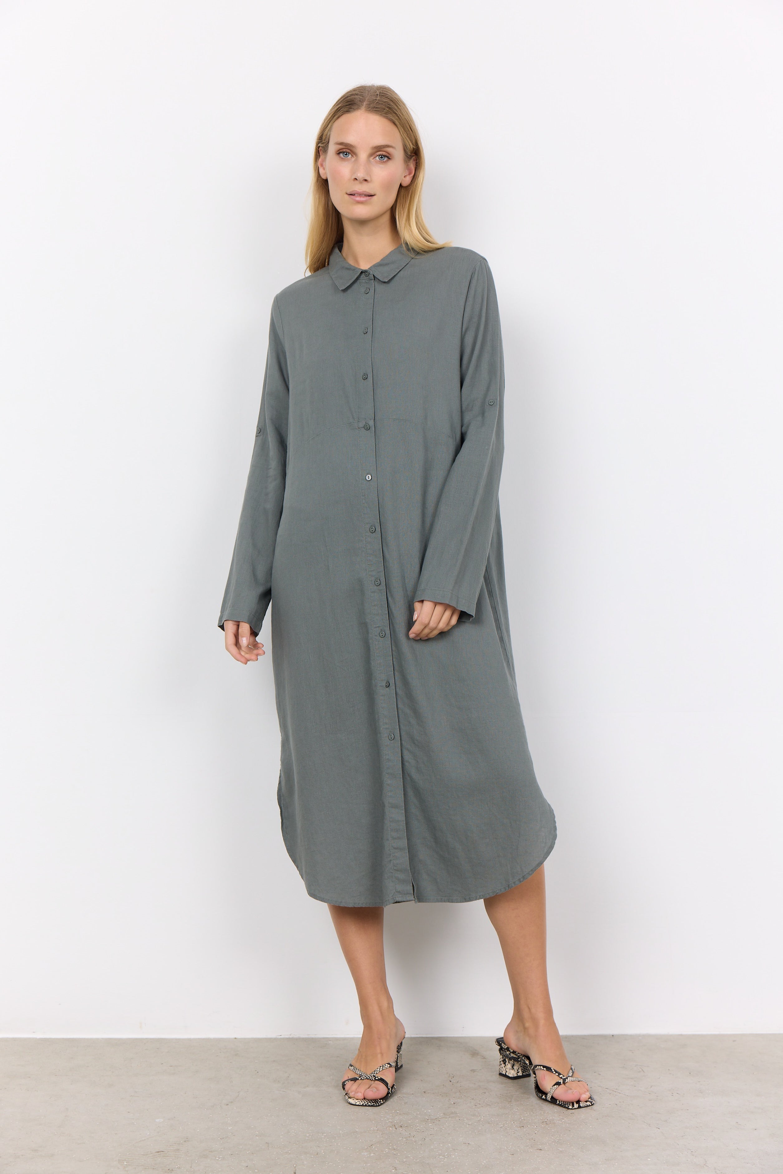 Ina Linen Blend Midi Shirt Dress