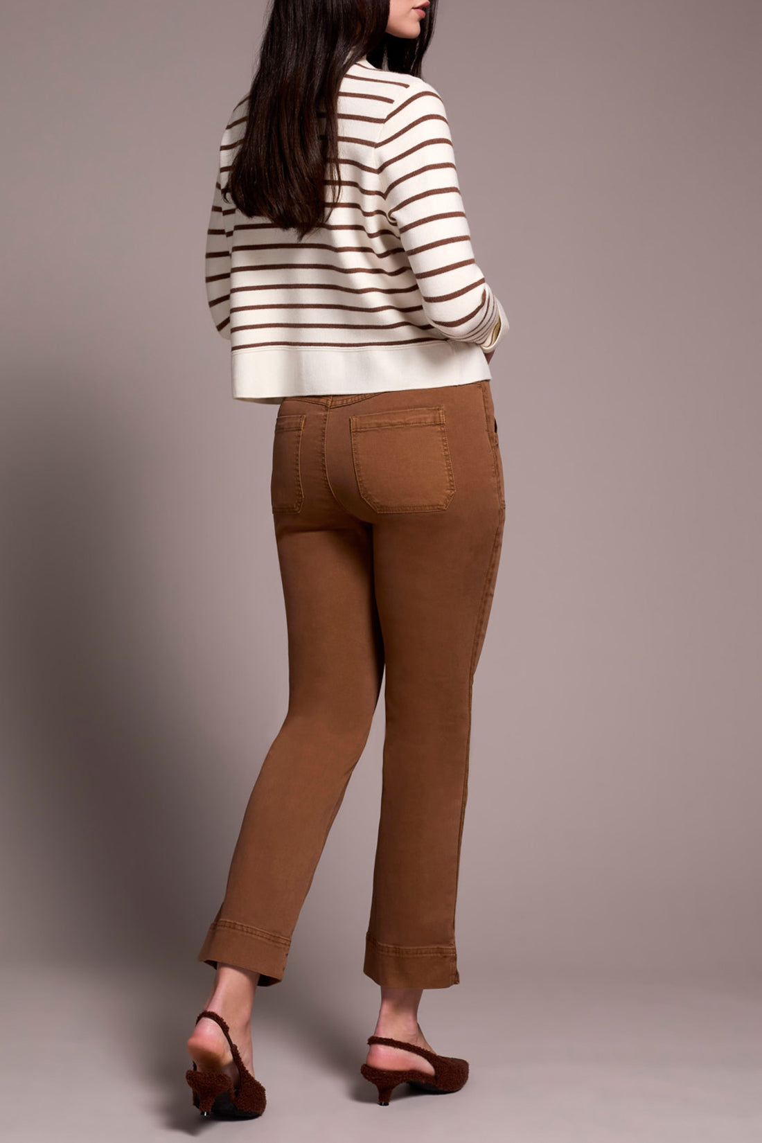 Double Knit Collared Striped Sweater Cardigan