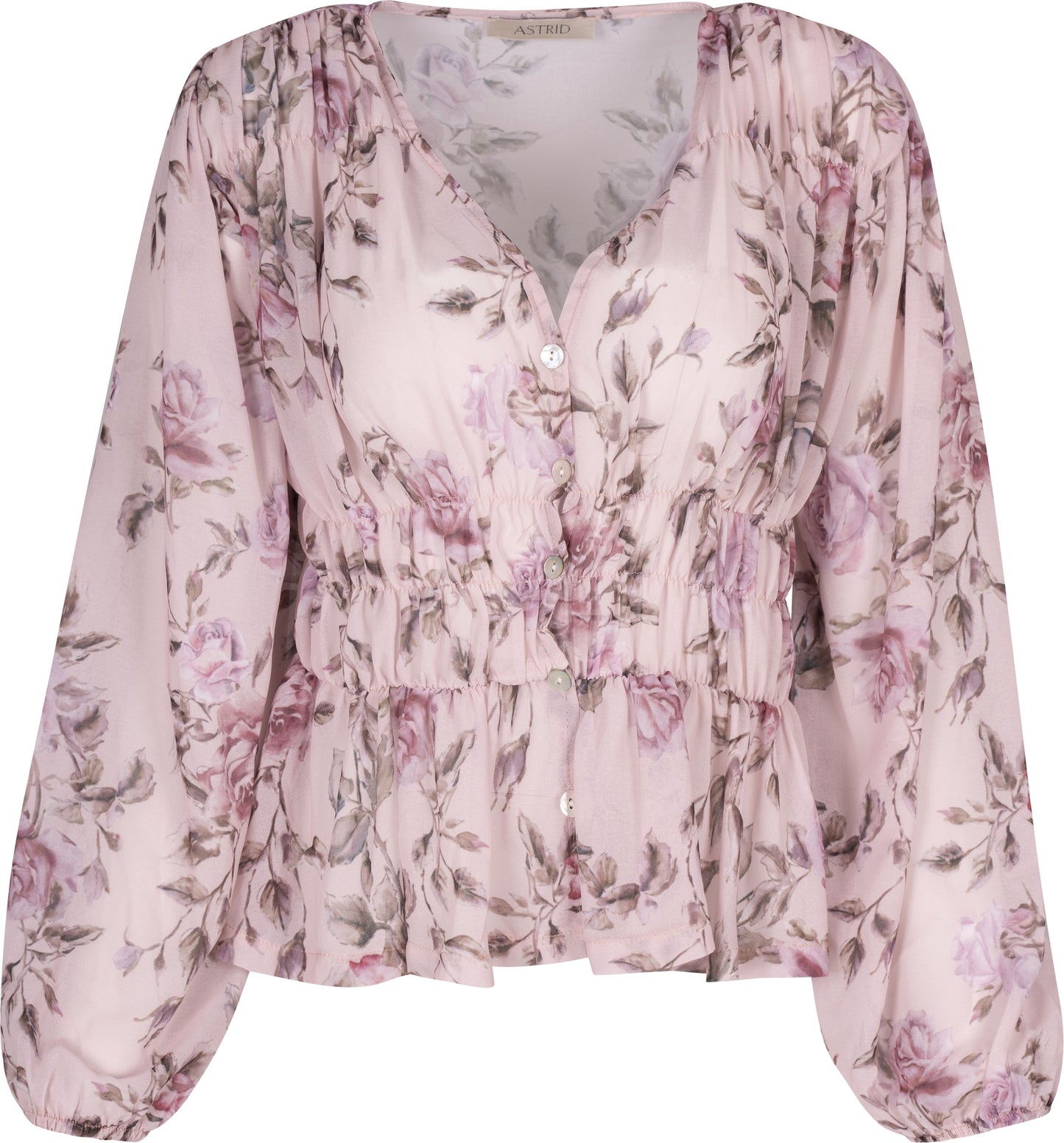 Long Sleeve Ruched Floral Blouse
