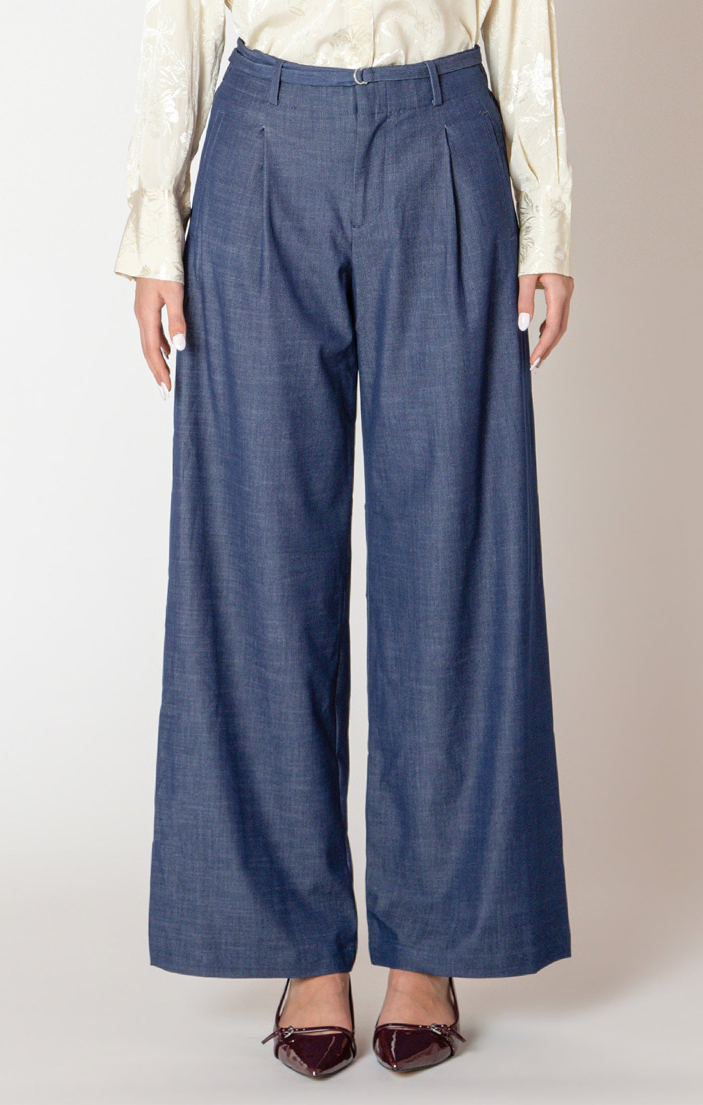 Belted Denim Effect Pant