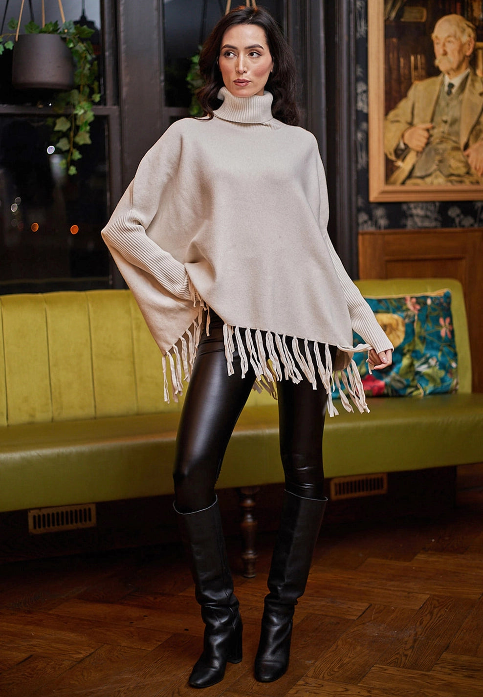 Kew High Neck Oversized Jumper with Tasseled Hem