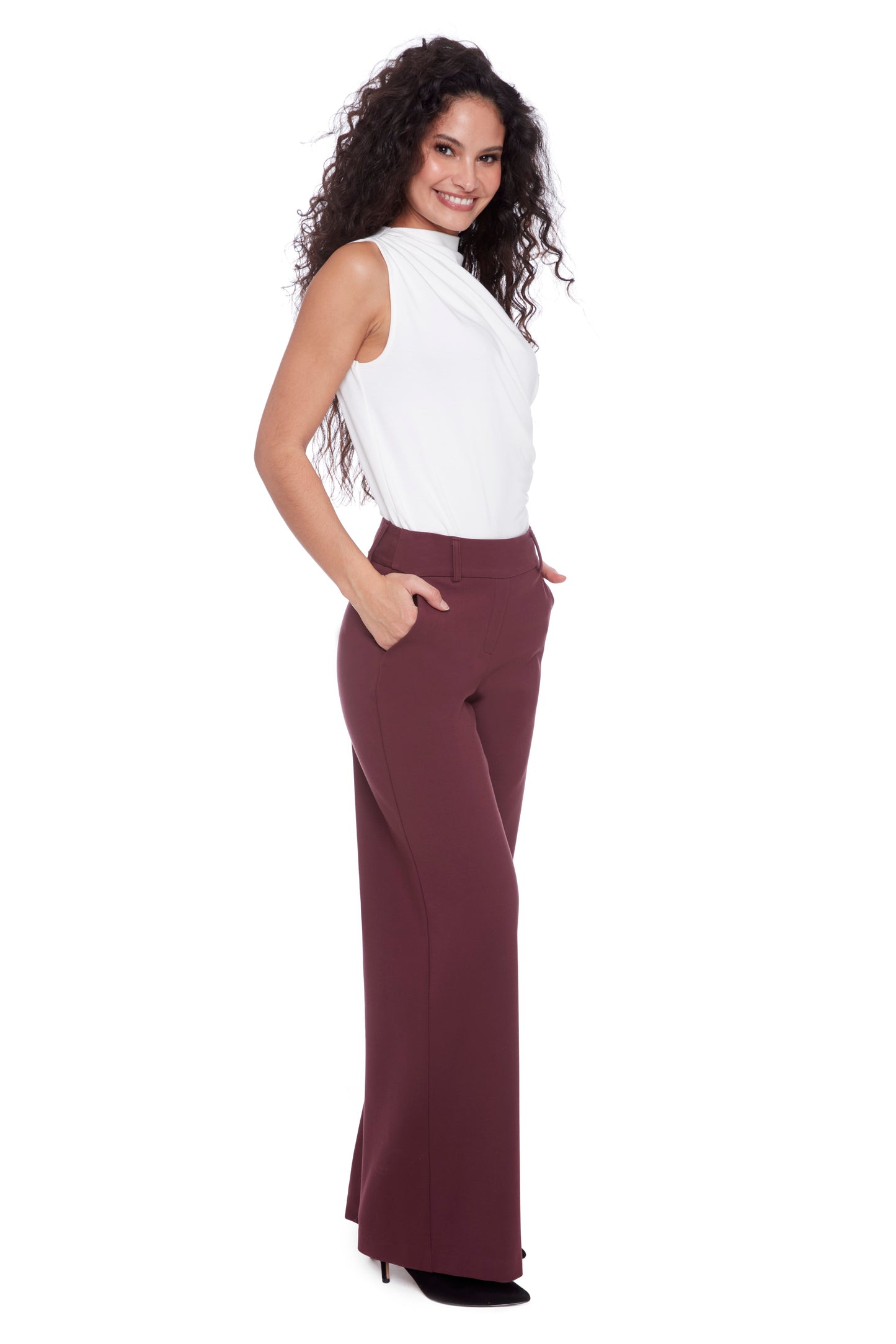 Audrey Solid Ponte Wide-Leg Full Length Pant