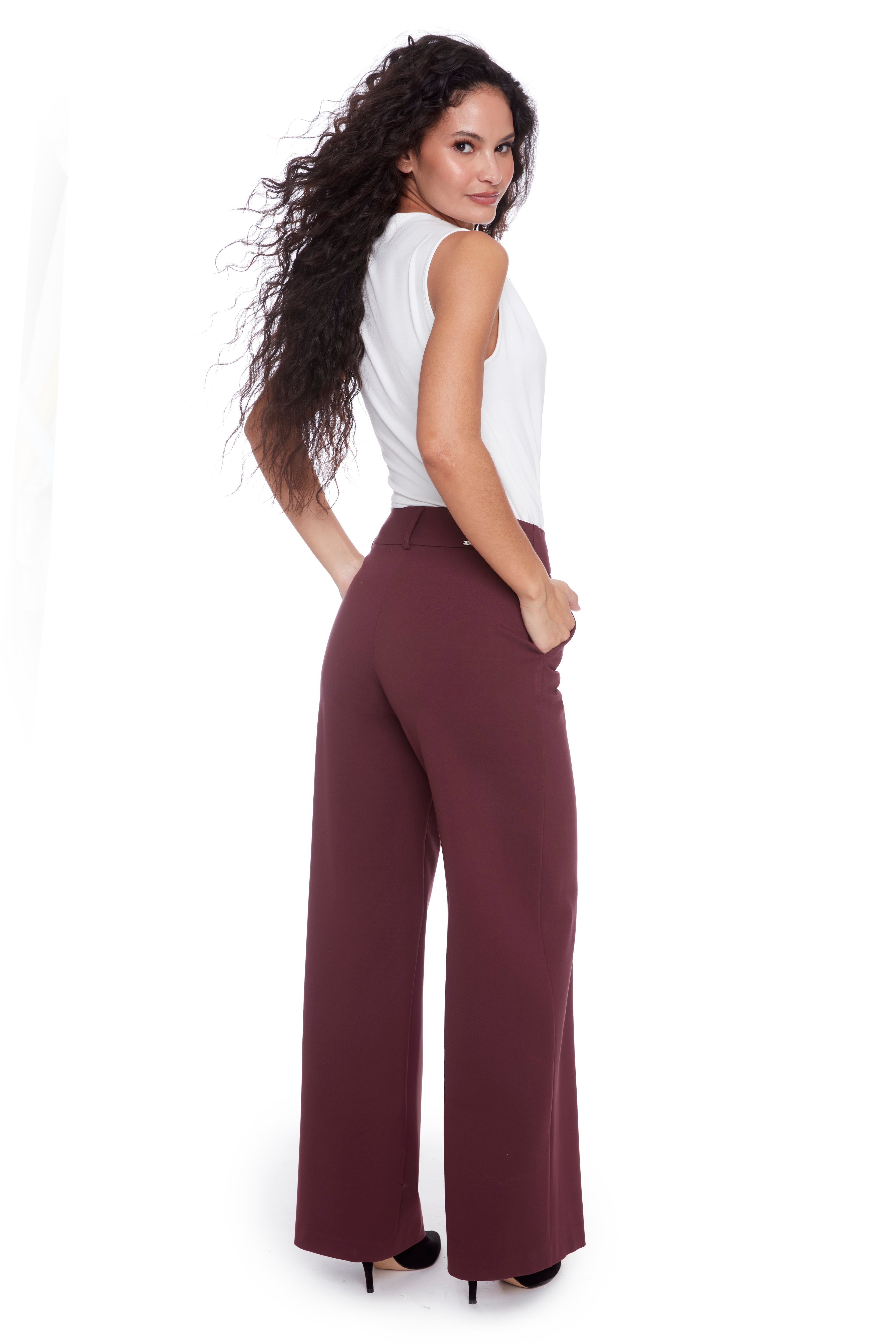 Audrey Solid Ponte Wide-Leg Full Length Pant