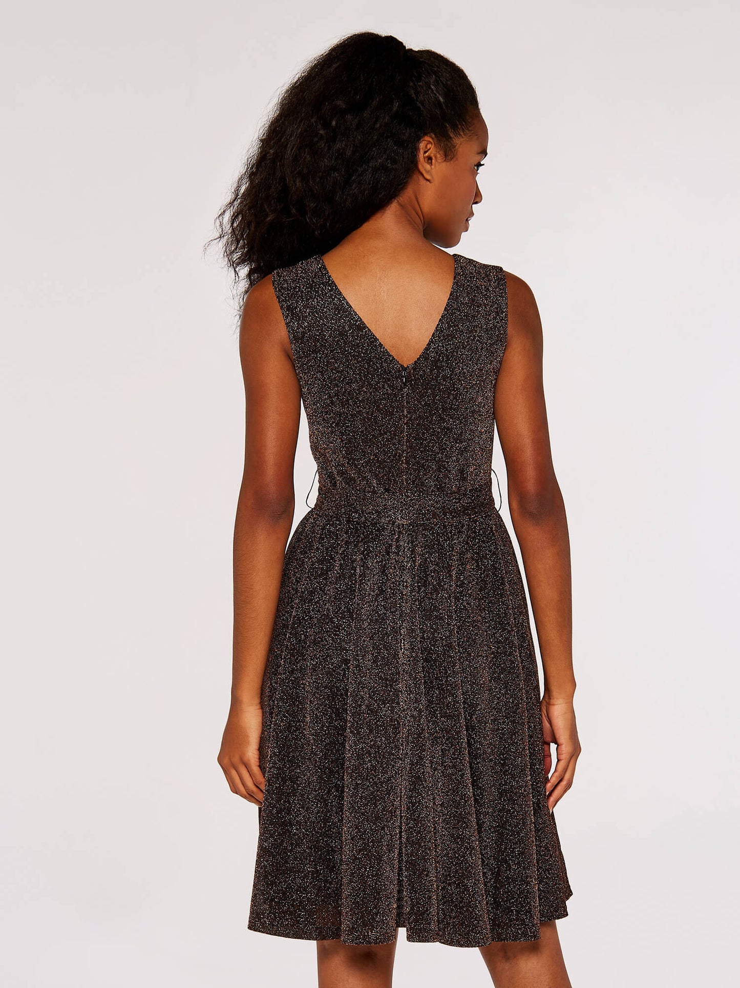 Apricot Metallic Pleat Skater Mini Dress