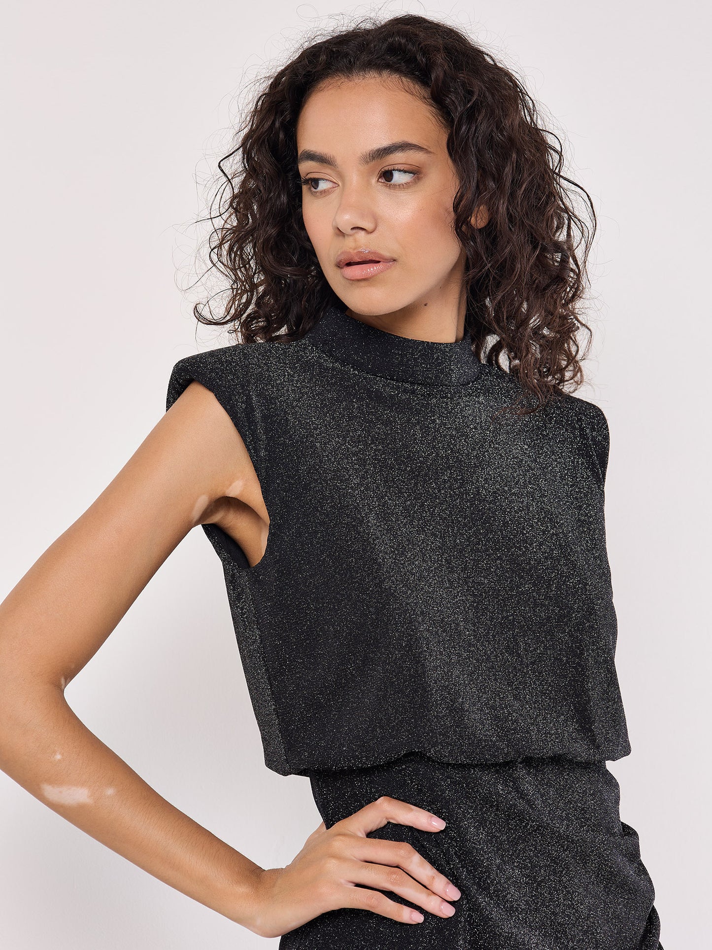 Sparkle Mock Neck Rouched Dress