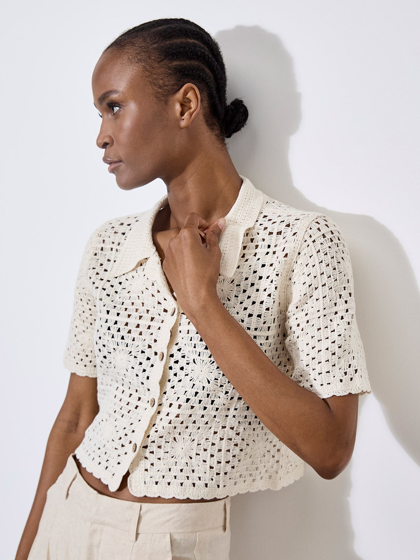 Floral Cotton Crochet Button Top