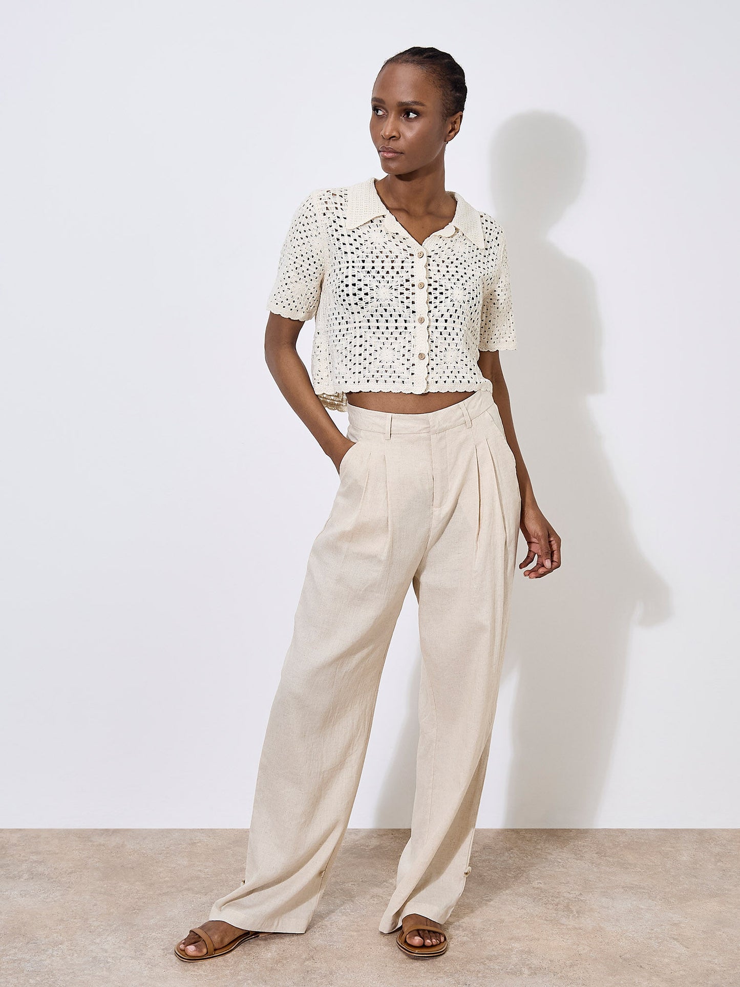 Floral Cotton Crochet Button Top
