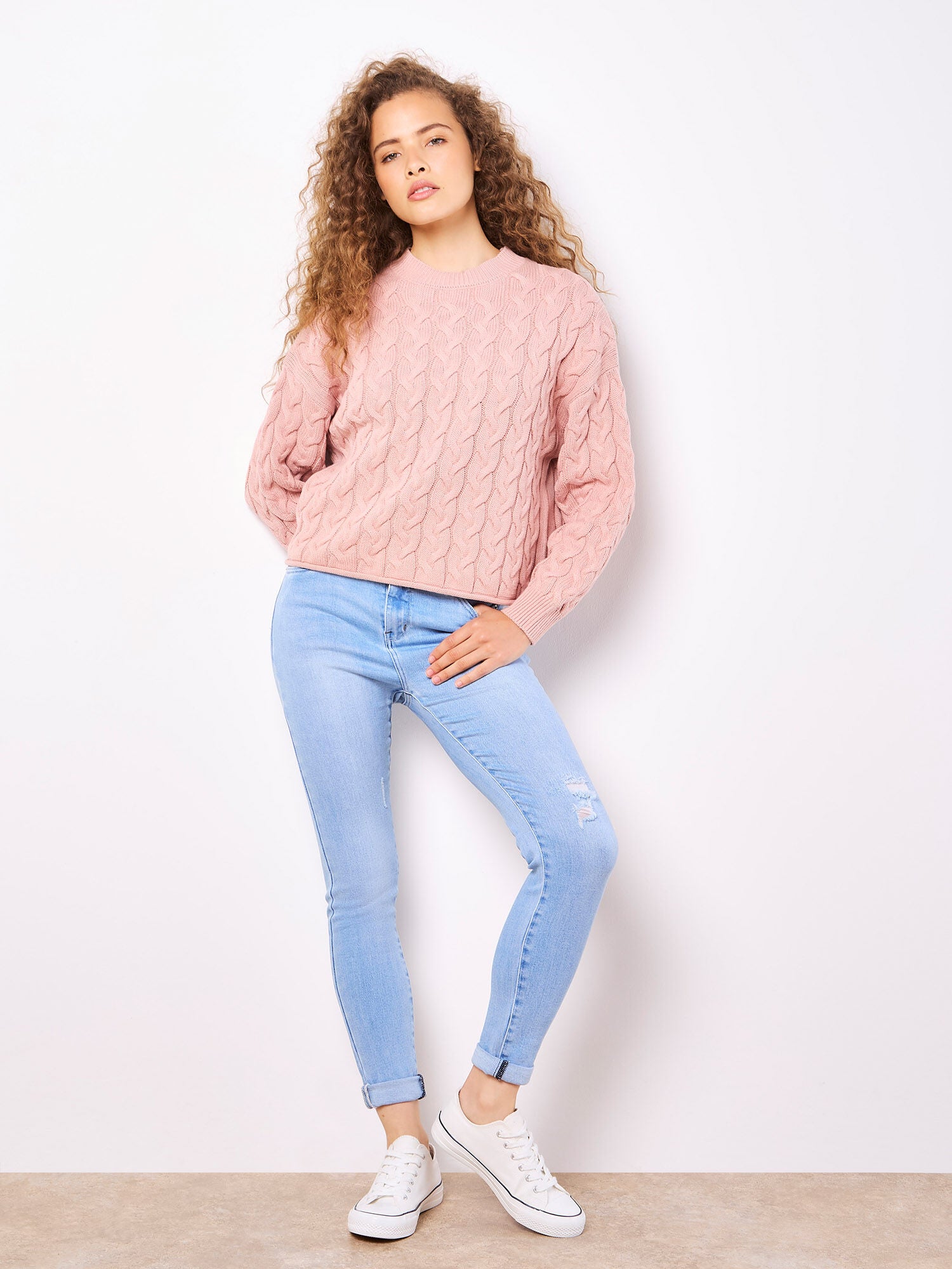 Cotton Blend Cable Knit Jumper