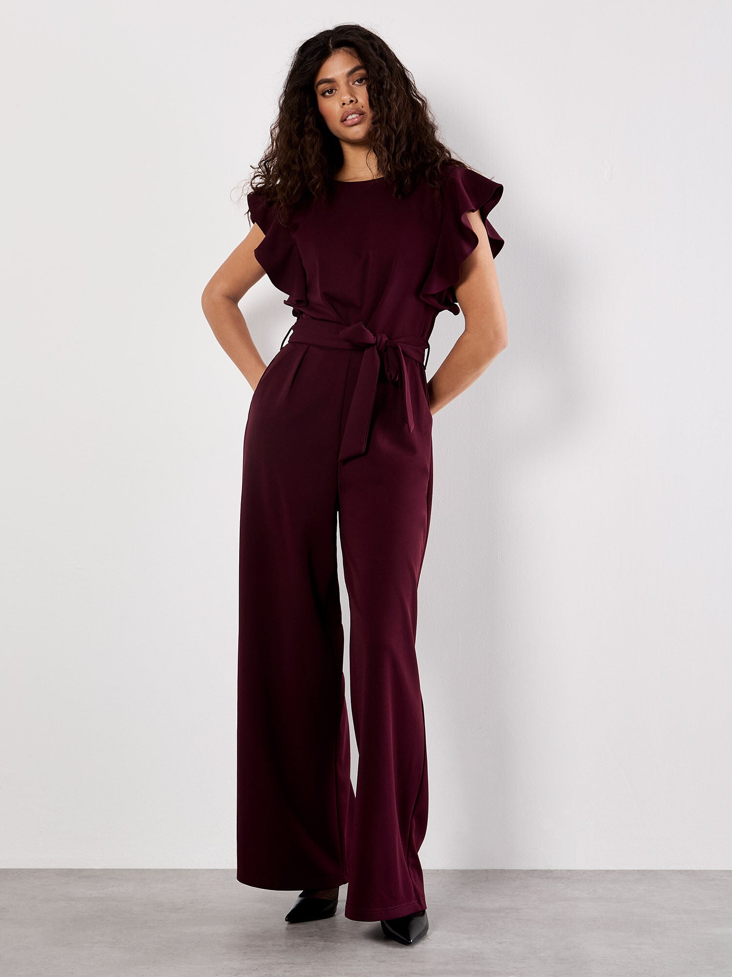Ruffle Sleeve Pleat Detail Jumpsuit
