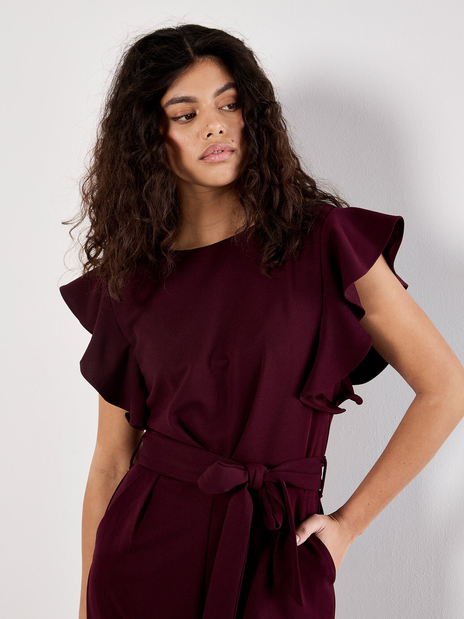 Ruffle Sleeve Pleat Detail Jumpsuit