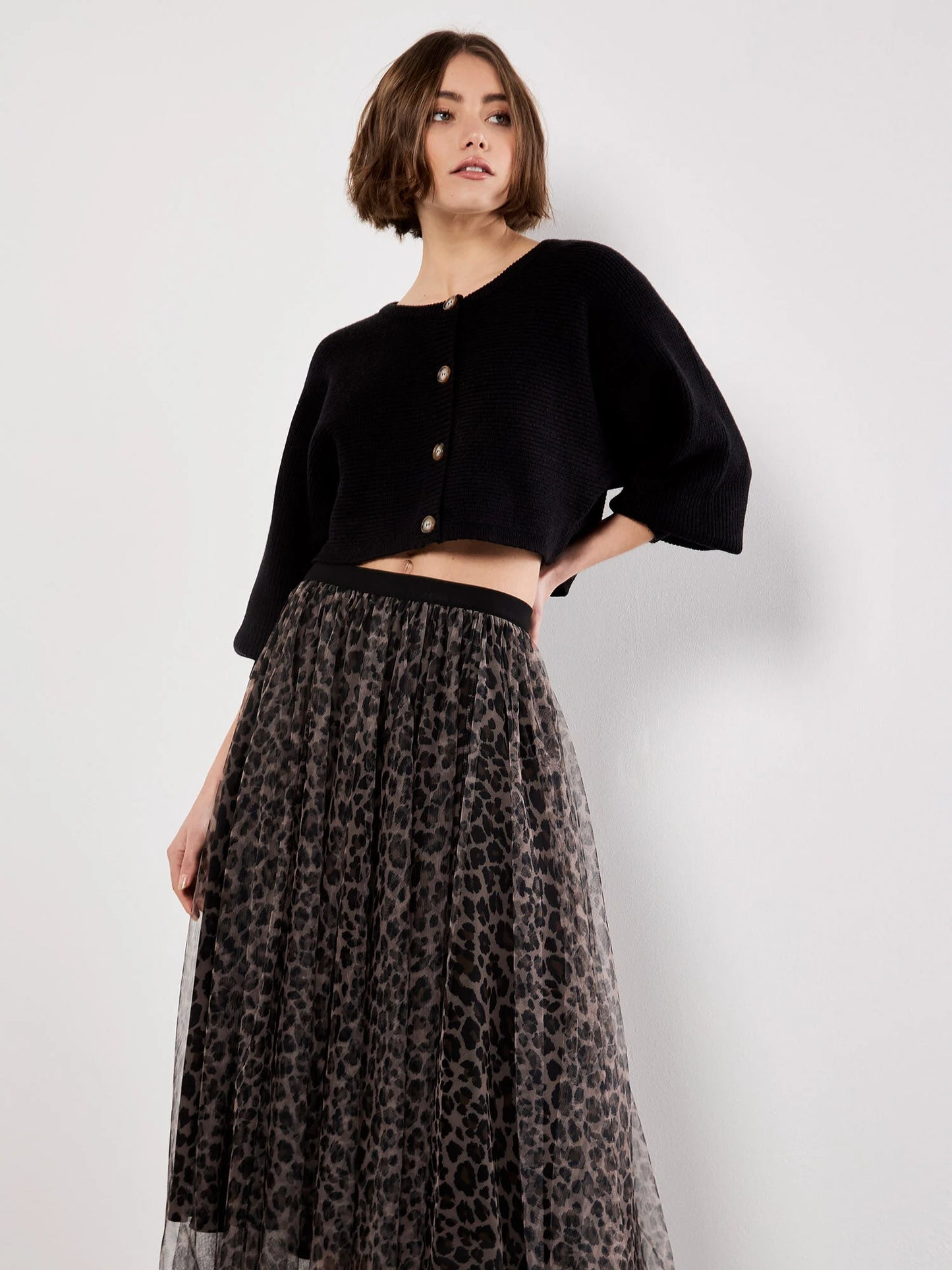 Leopard Tulle Midi Skirt