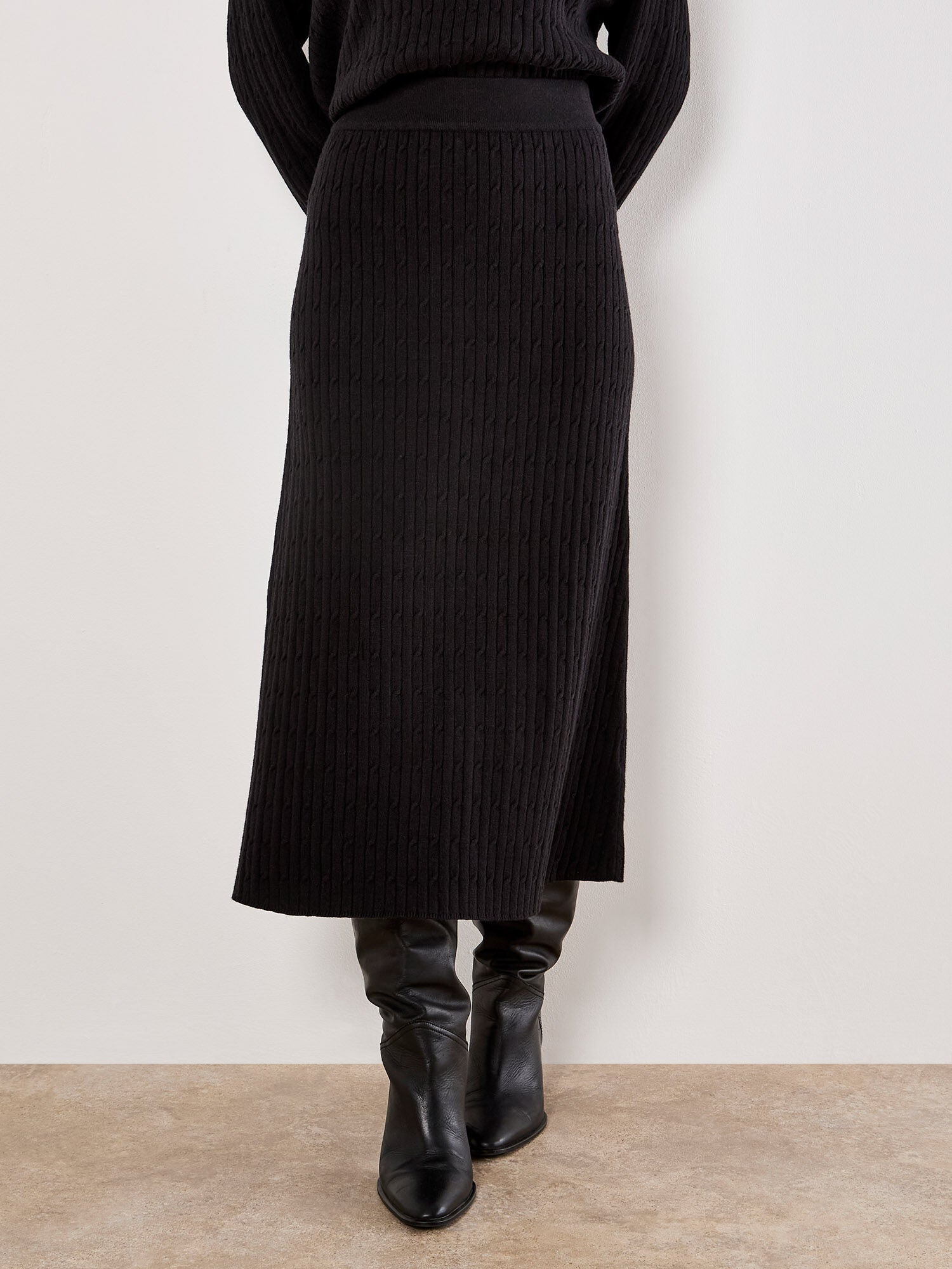 Fine Gauge Cable Knit Midi Skirt