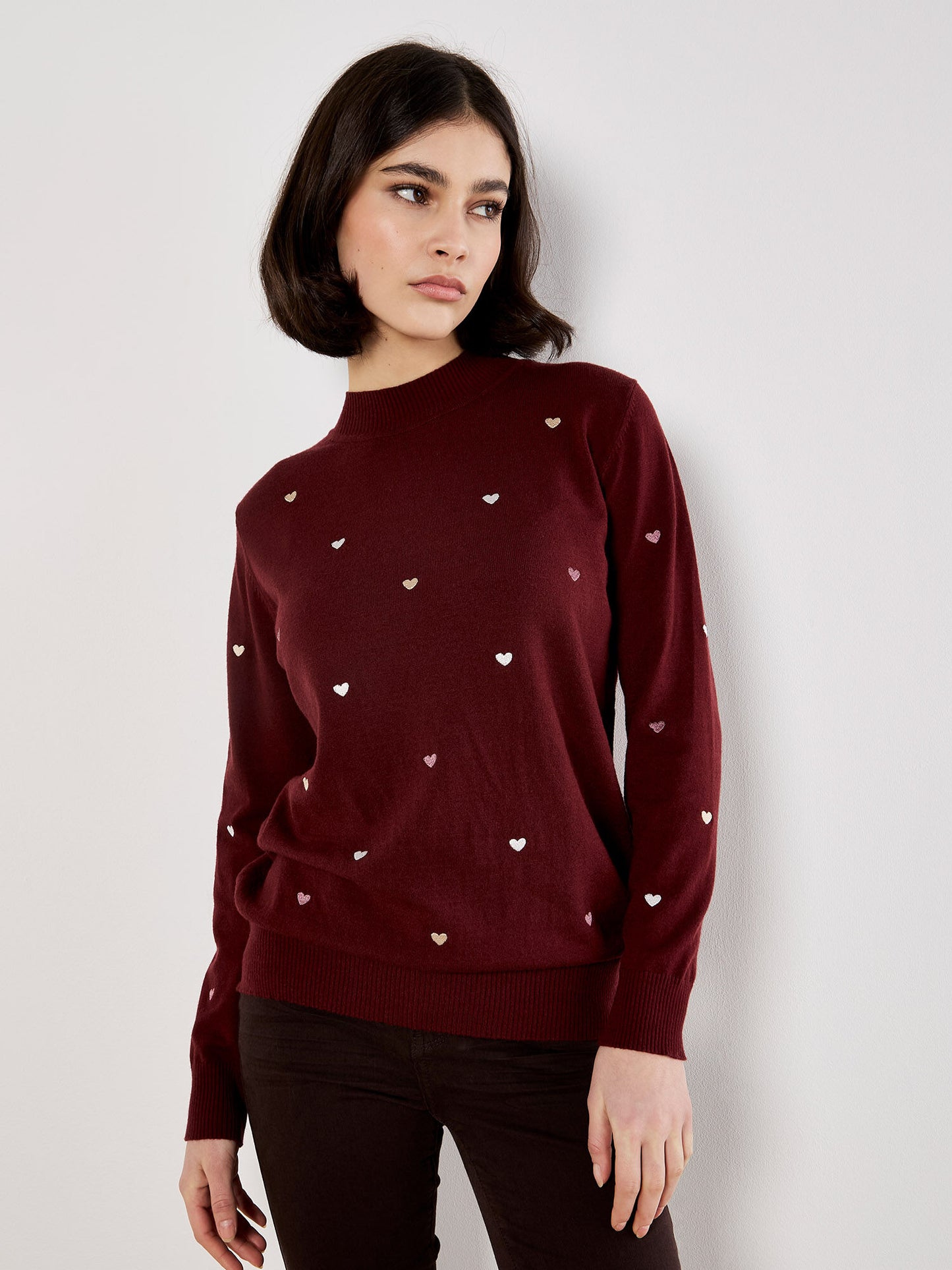 Embroidered Hearts Fine Knit Sweater
