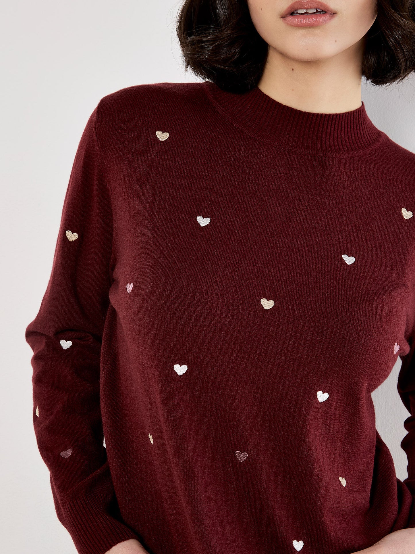 Embroidered Hearts Fine Knit Sweater