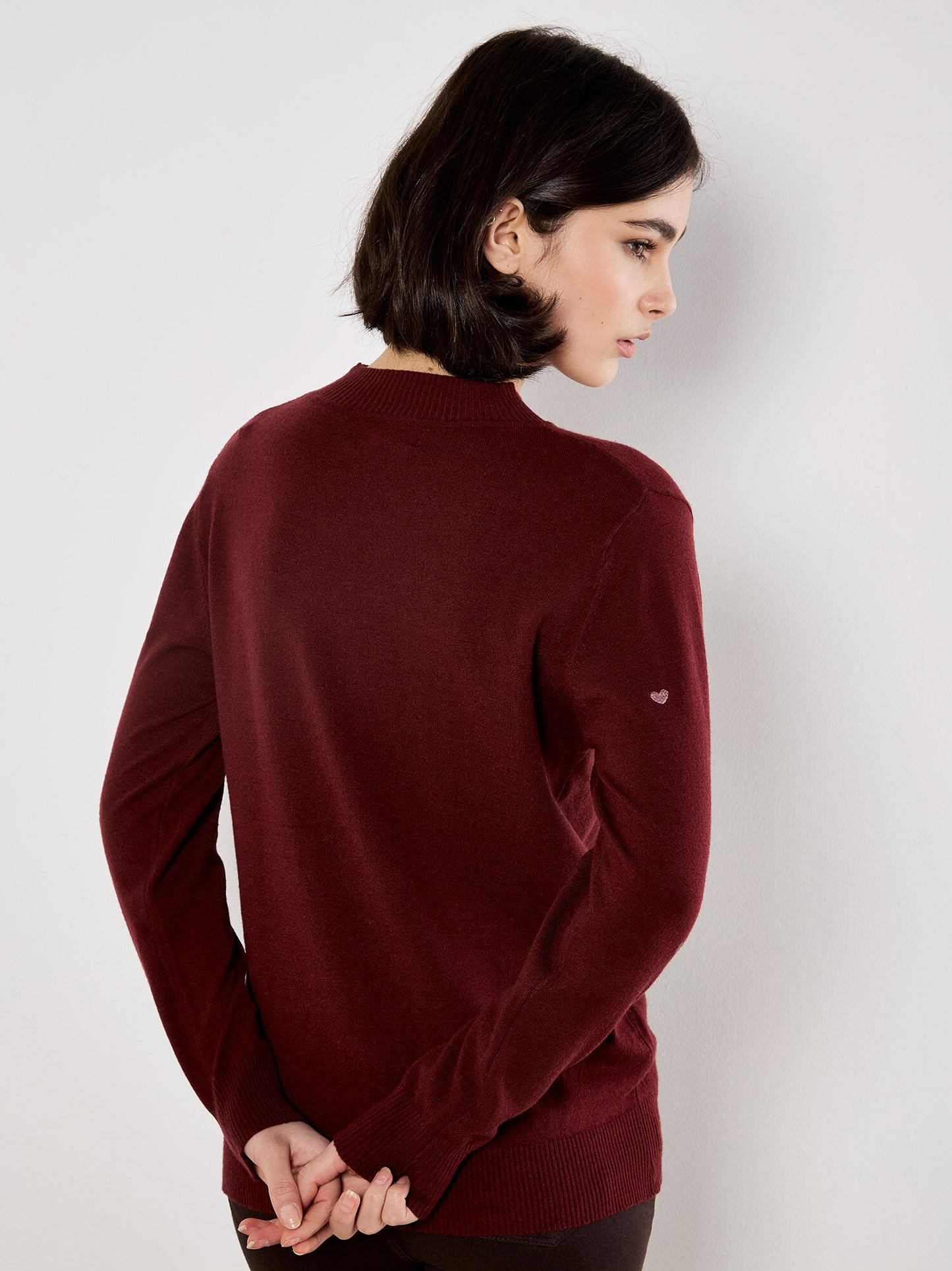 Embroidered Hearts Fine Knit Sweater