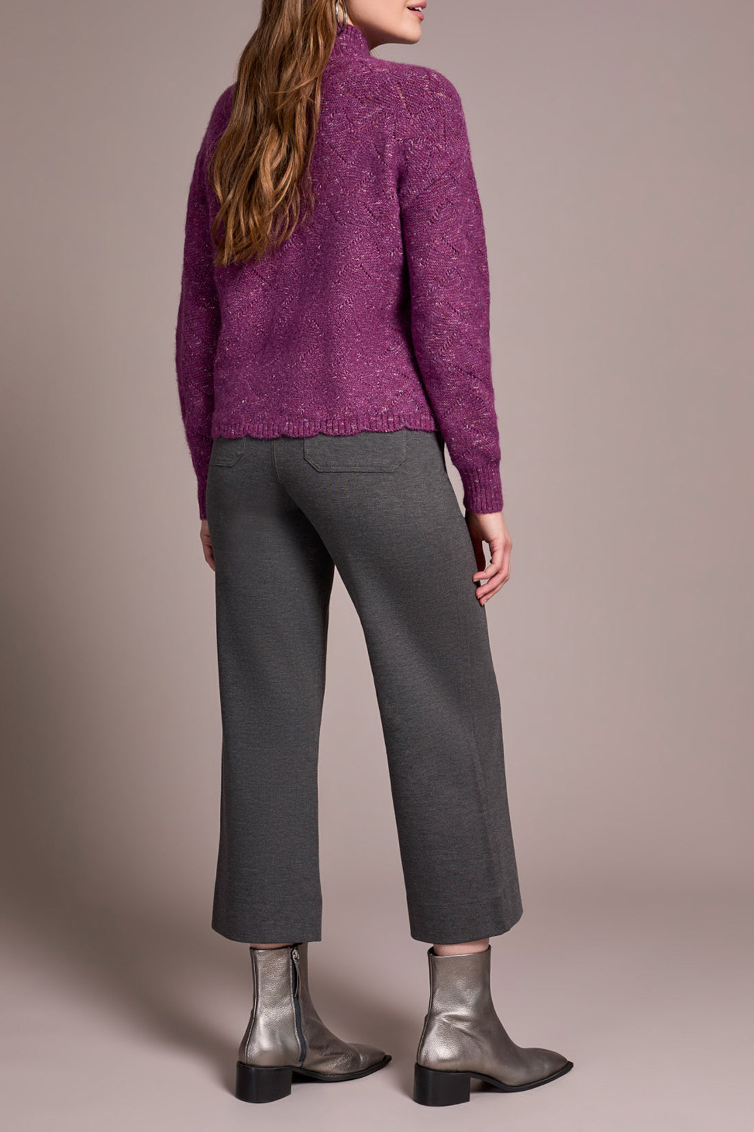 Mock Neck Puff Sleeve High Low Sweater