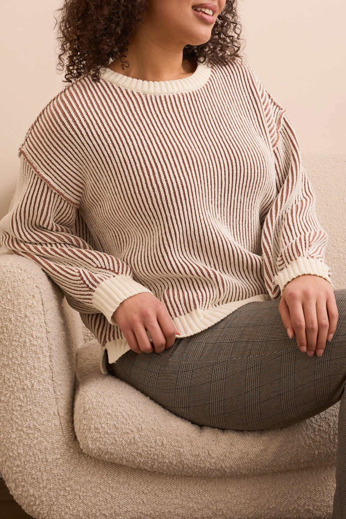 Crew Neck Sweater with Side Slits
