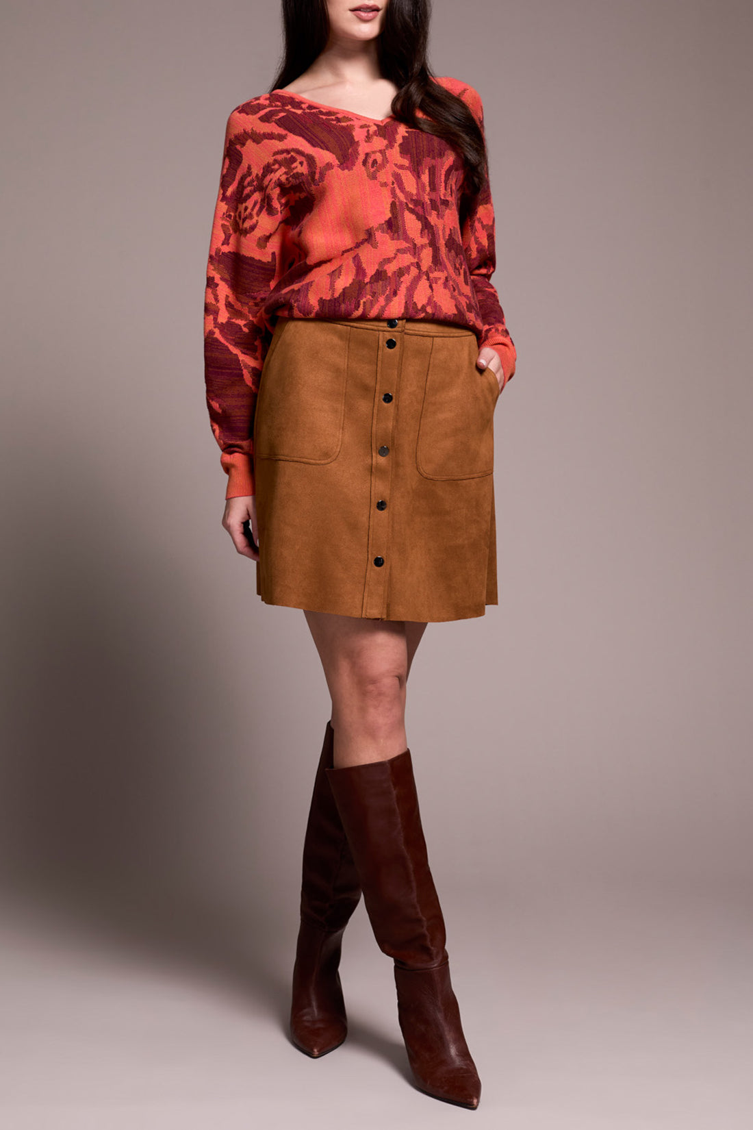 Faux Suede Button Front Mini Skirt