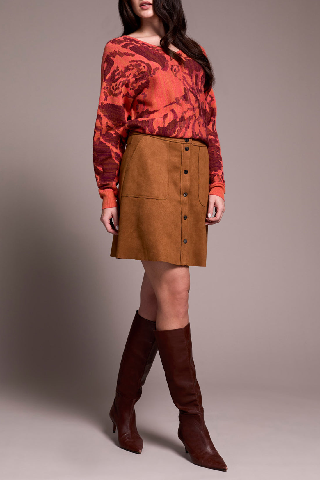 Faux Suede Button Front Mini Skirt