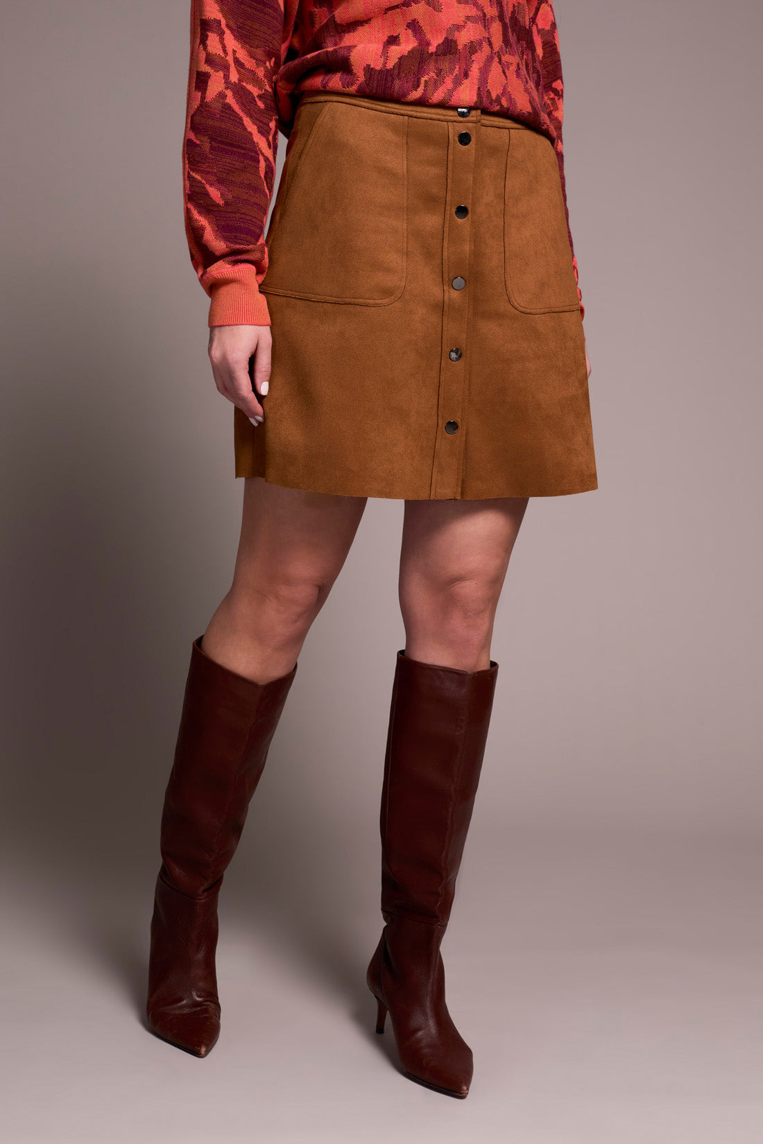 Faux Suede Button Front Mini Skirt
