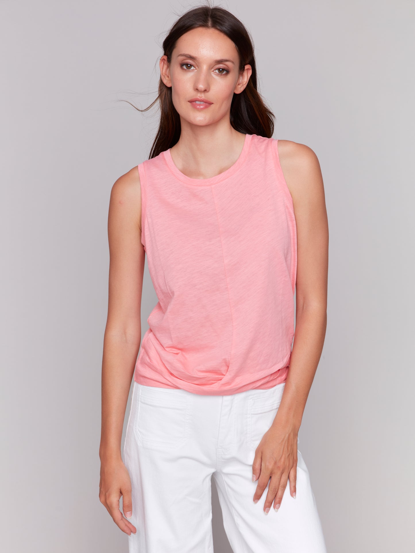 Solid Cotton Slub Tank Top With Knot Detail