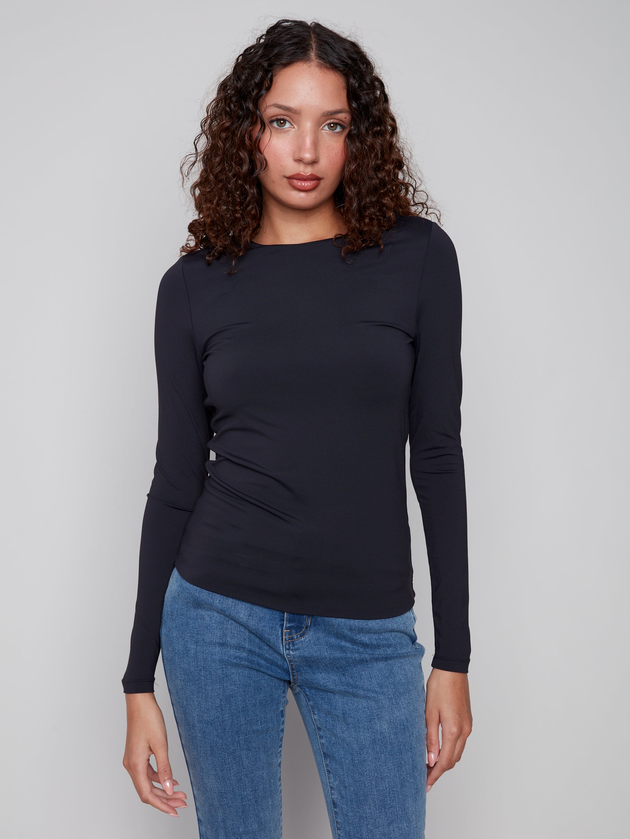 Long Sleeve Second-Skin Double Cloth Knit Top