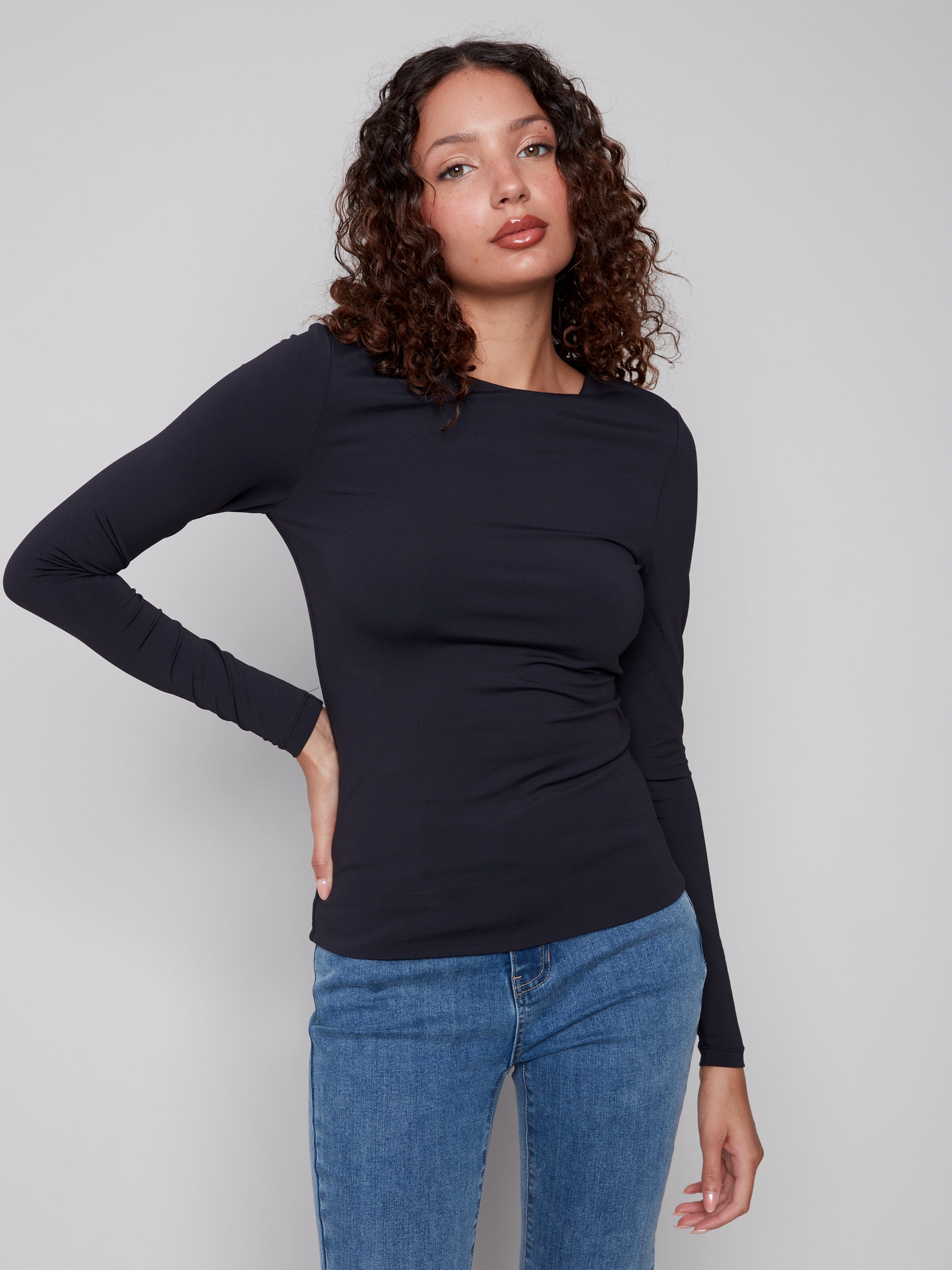 Long Sleeve Second-Skin Double Cloth Knit Top