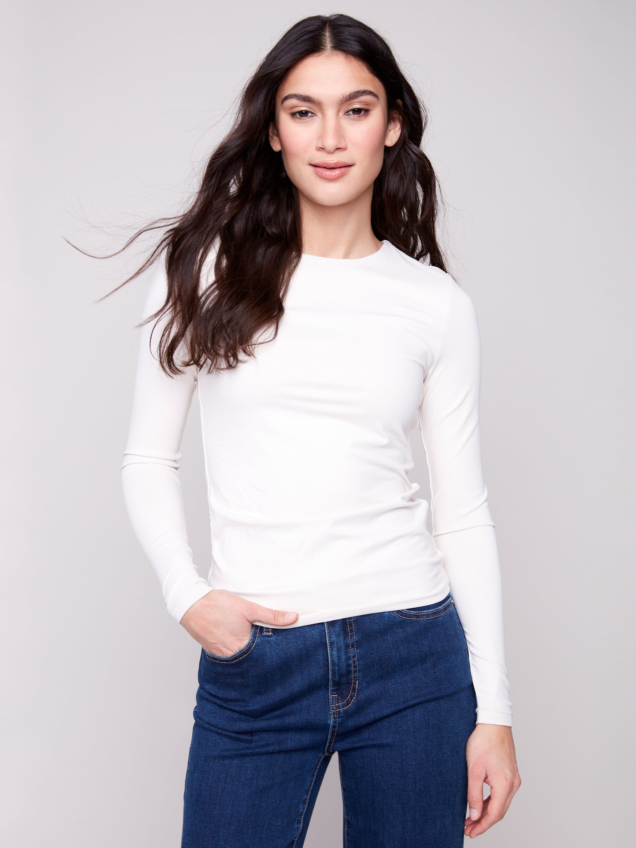 Long Sleeve Second-Skin Double Cloth Knit Top