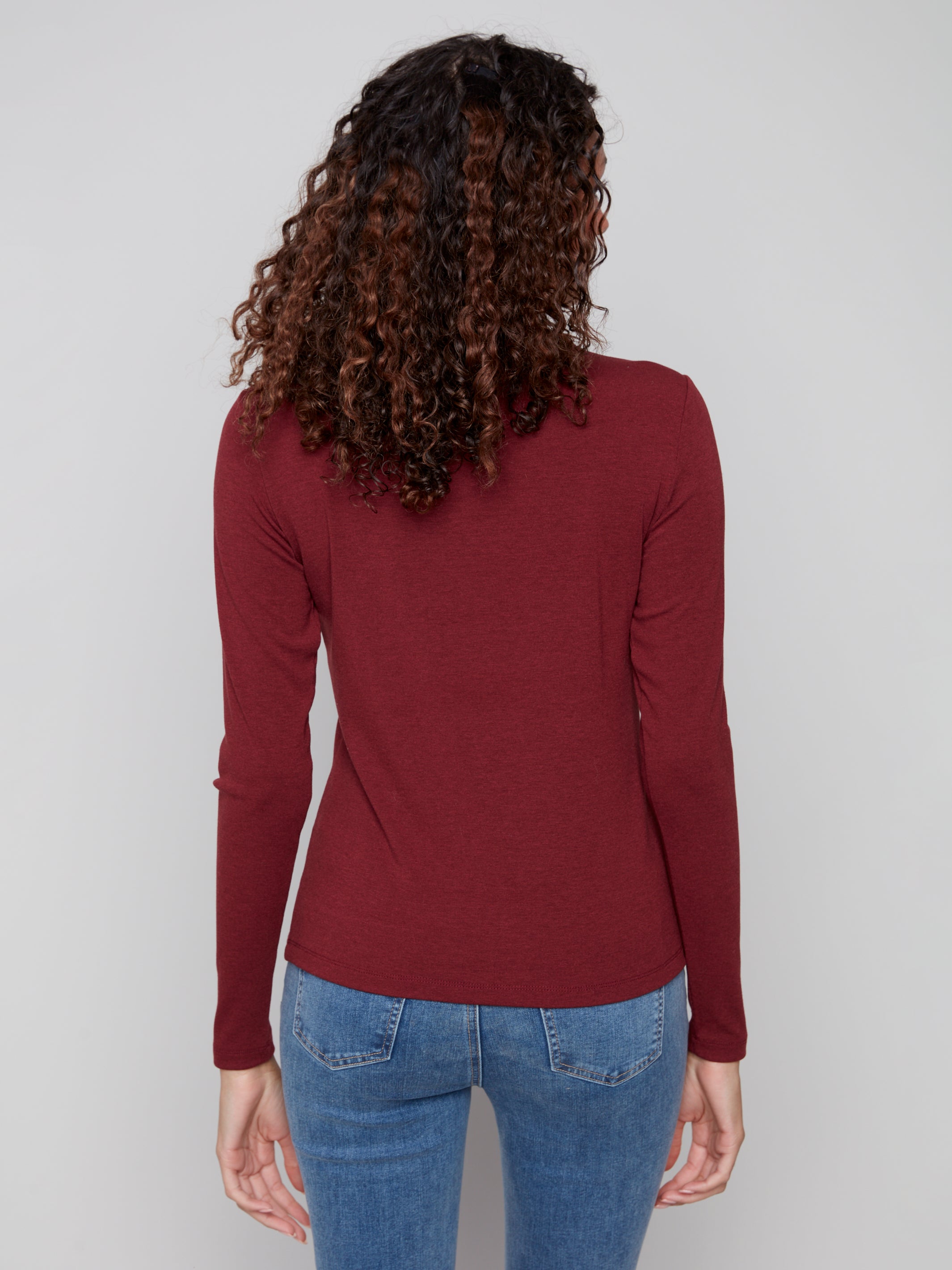 Long Sleeve Mock Neck Fine Rib Top