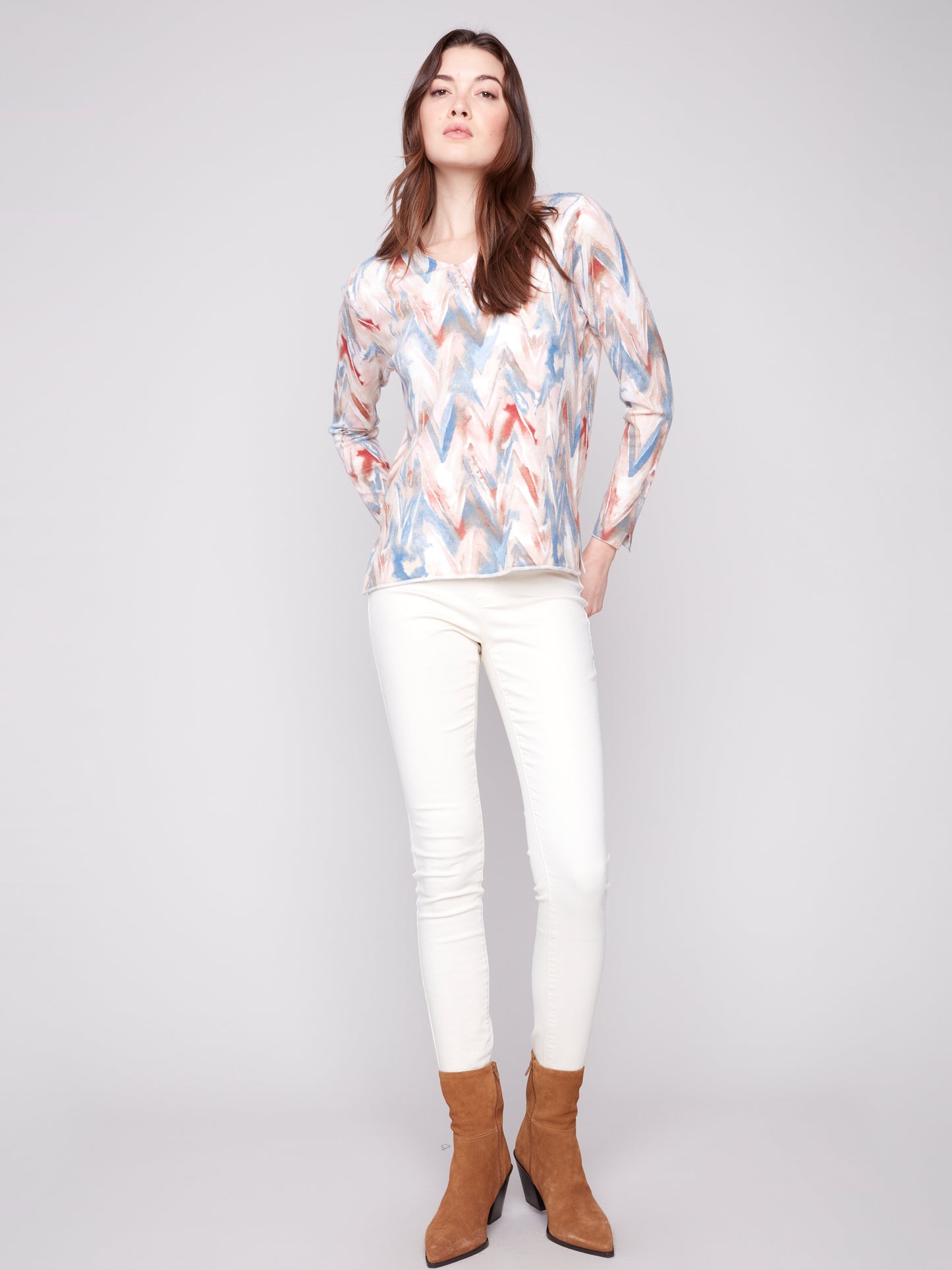Printed V-Neck Sweater