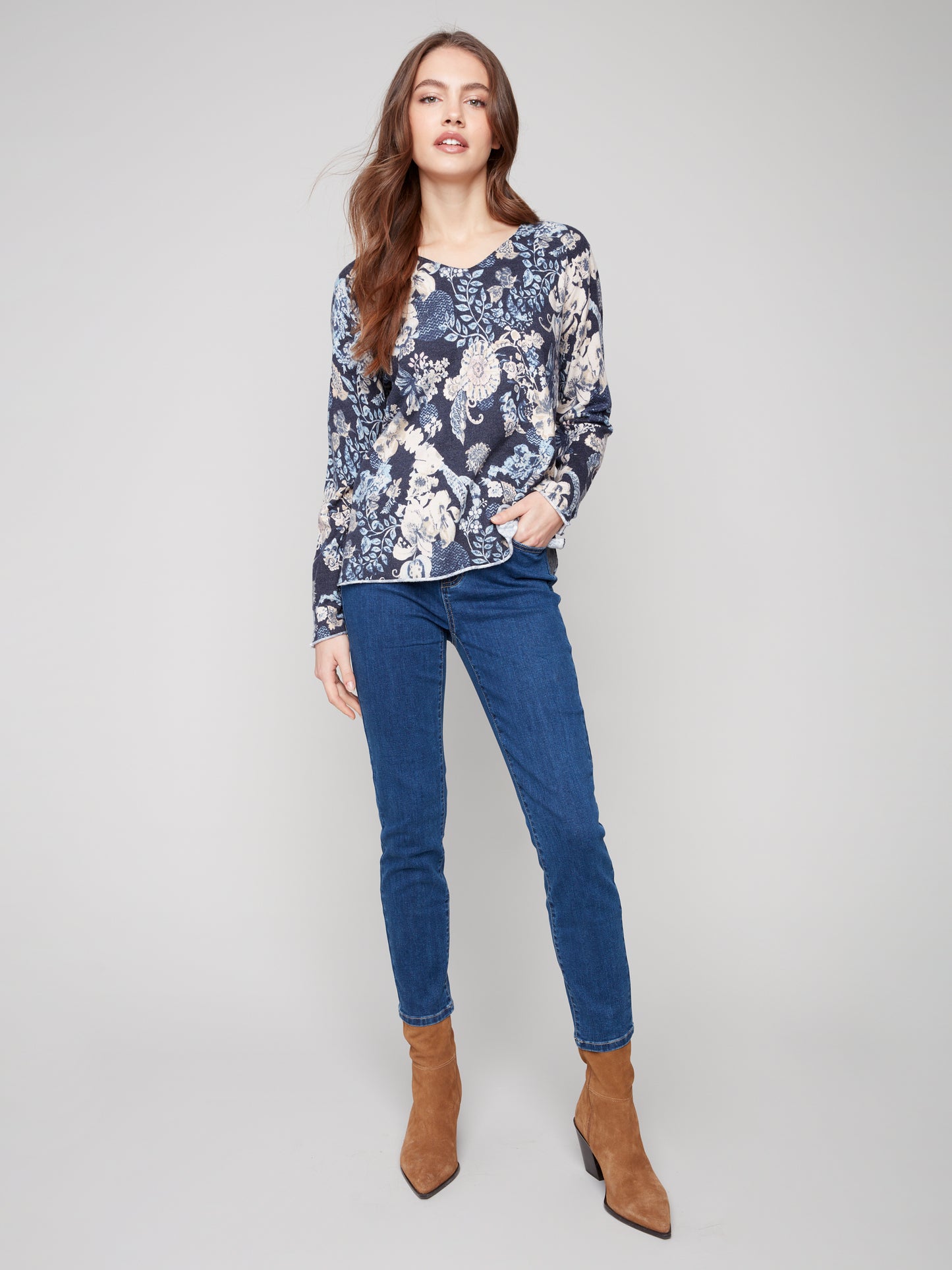 Printed V-Neck Sweater