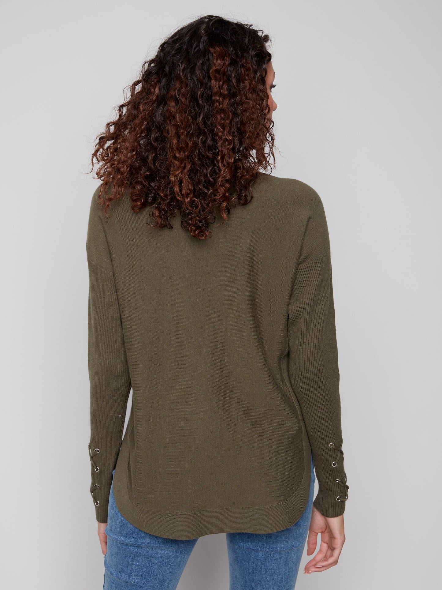 Knit Sweater With Lace-Up Cuffs