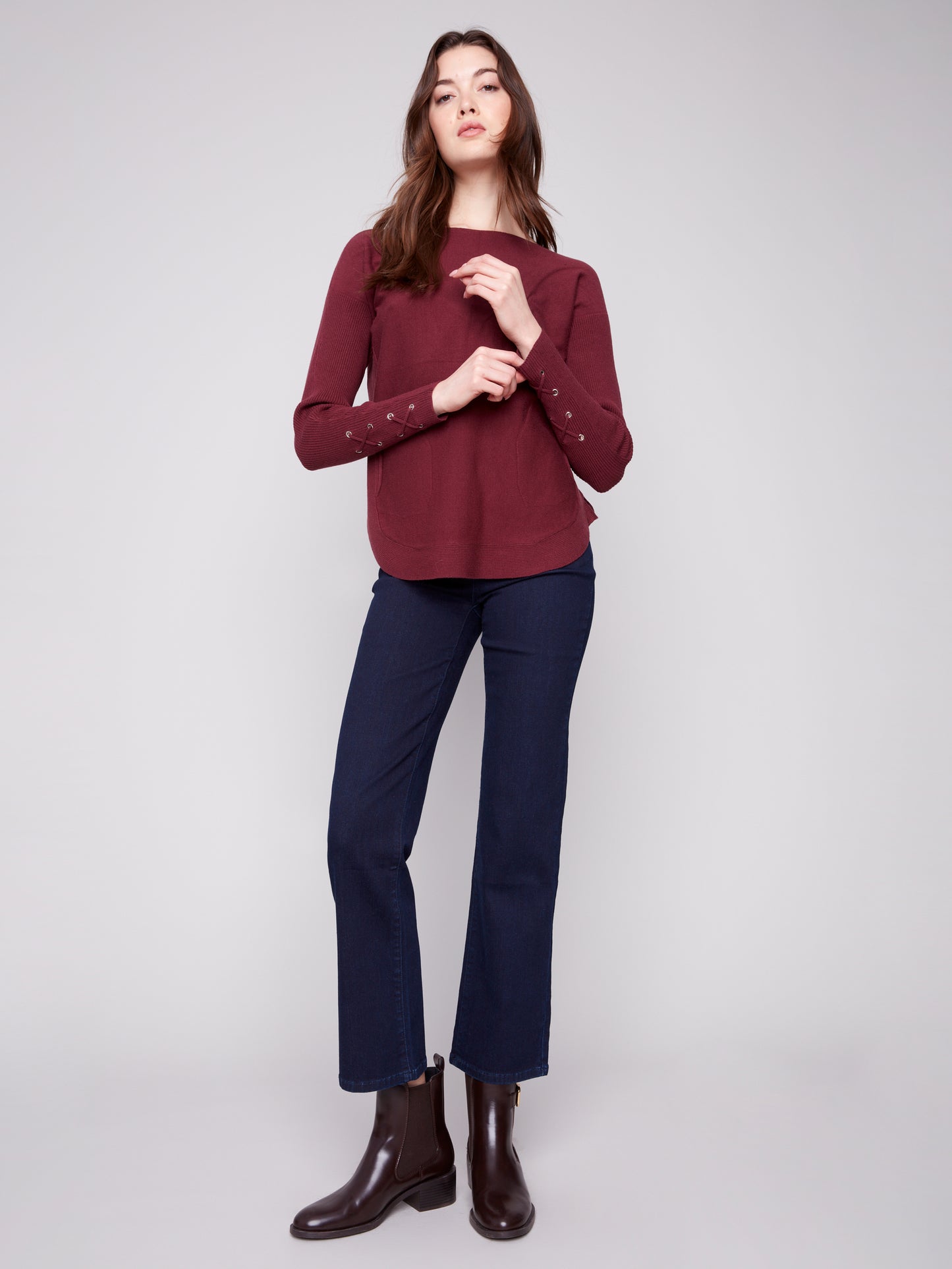 Knit Sweater With Lace-Up Cuffs