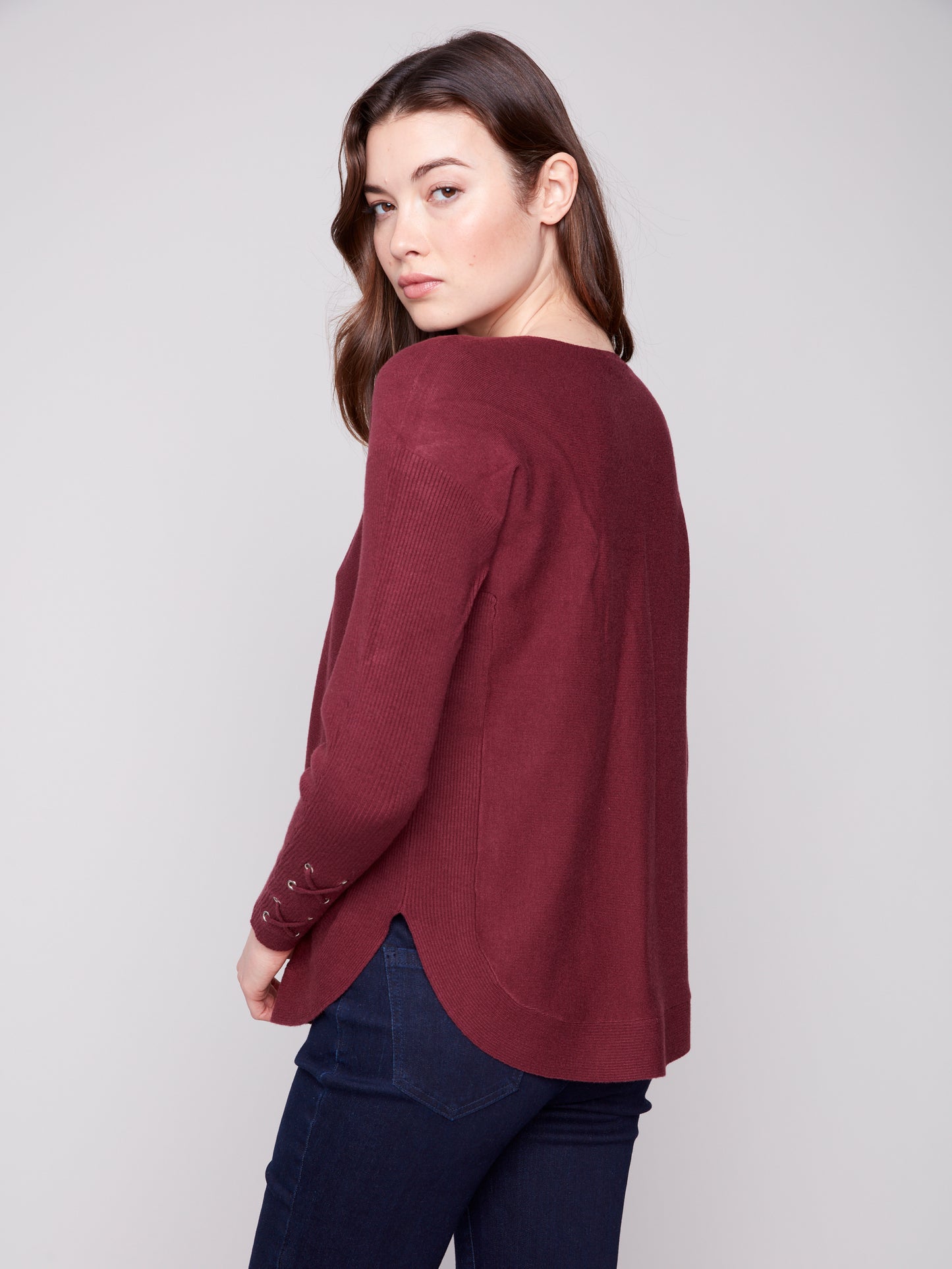 Knit Sweater With Lace-Up Cuffs