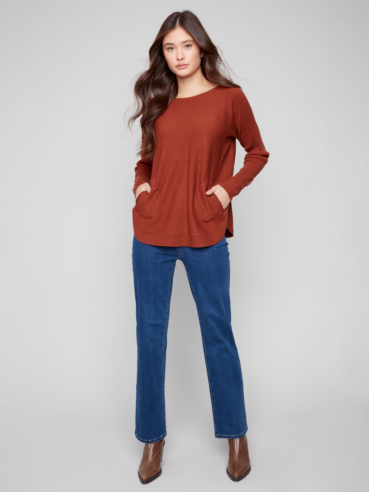 Knit Sweater With Lace-Up Cuffs