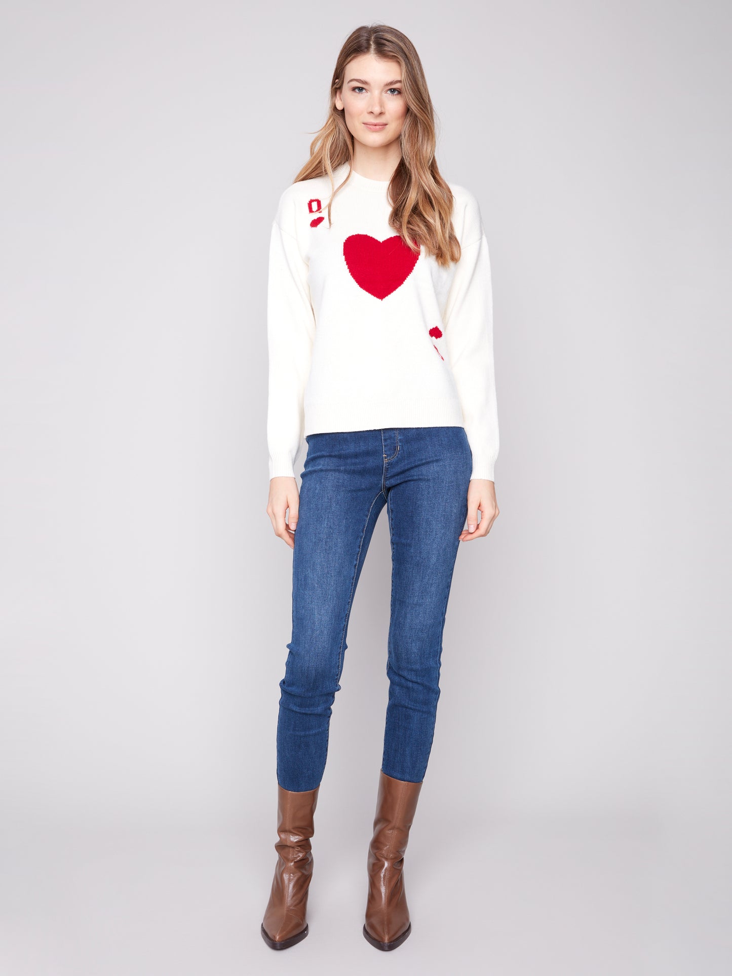 Jacquard Plush Knit Crew Neck Sweater