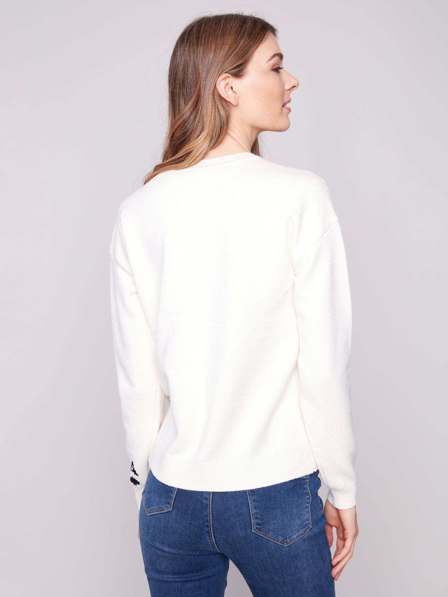 Jacquard Plush Knit Crew Neck Sweater