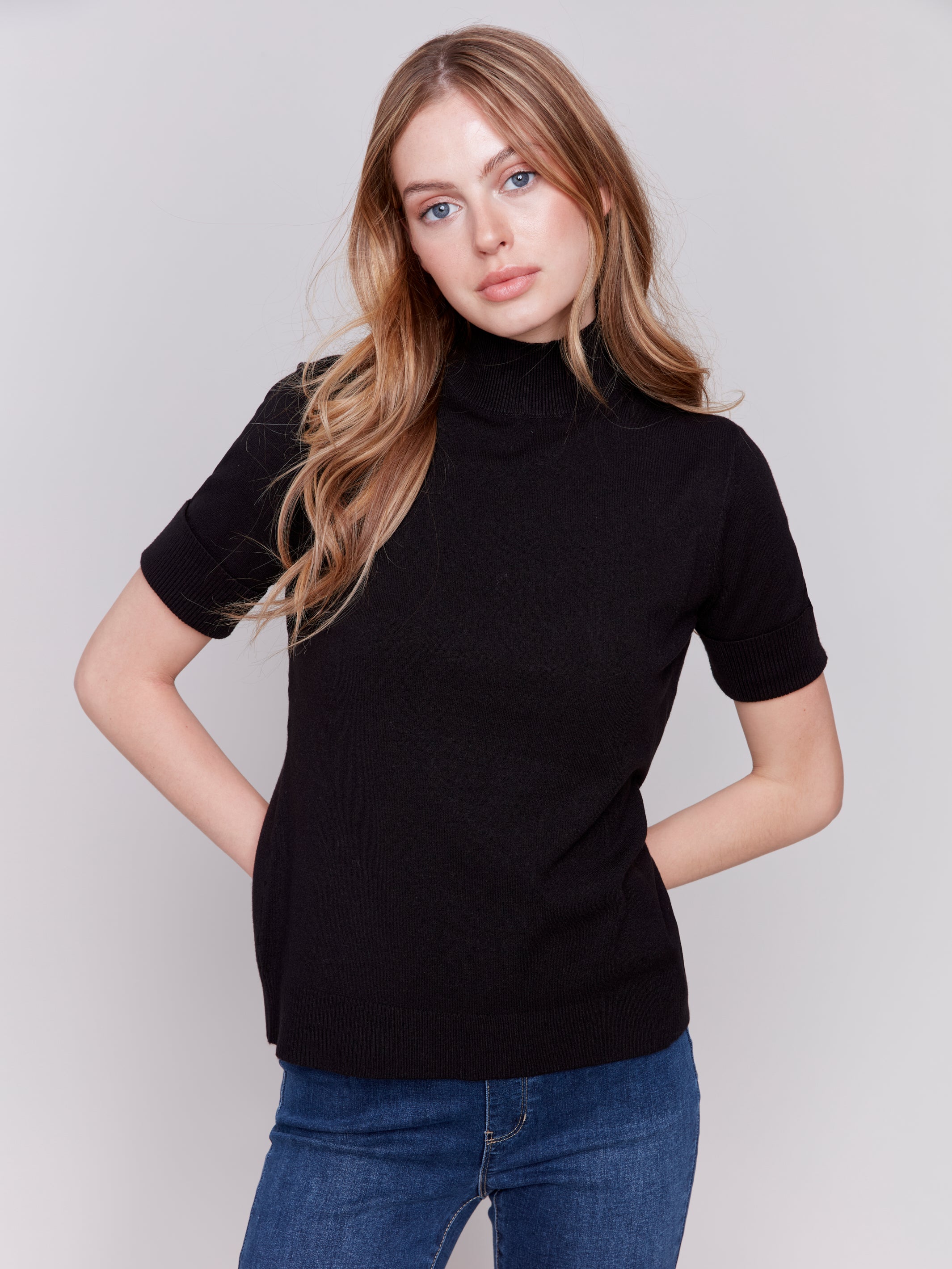 Short Sleeve Mock Neck Sweater