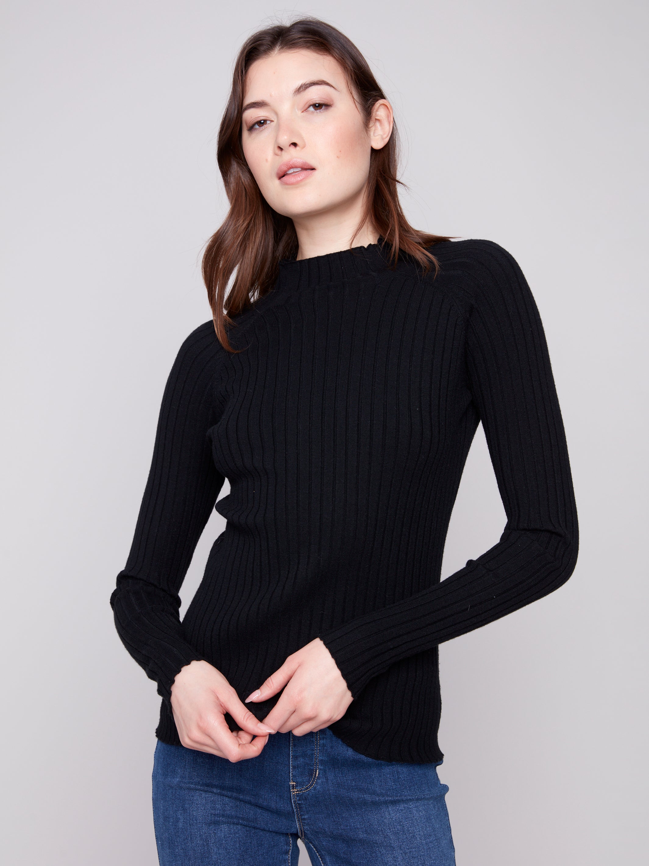 Ribbed Knit Mock Neck Sweater