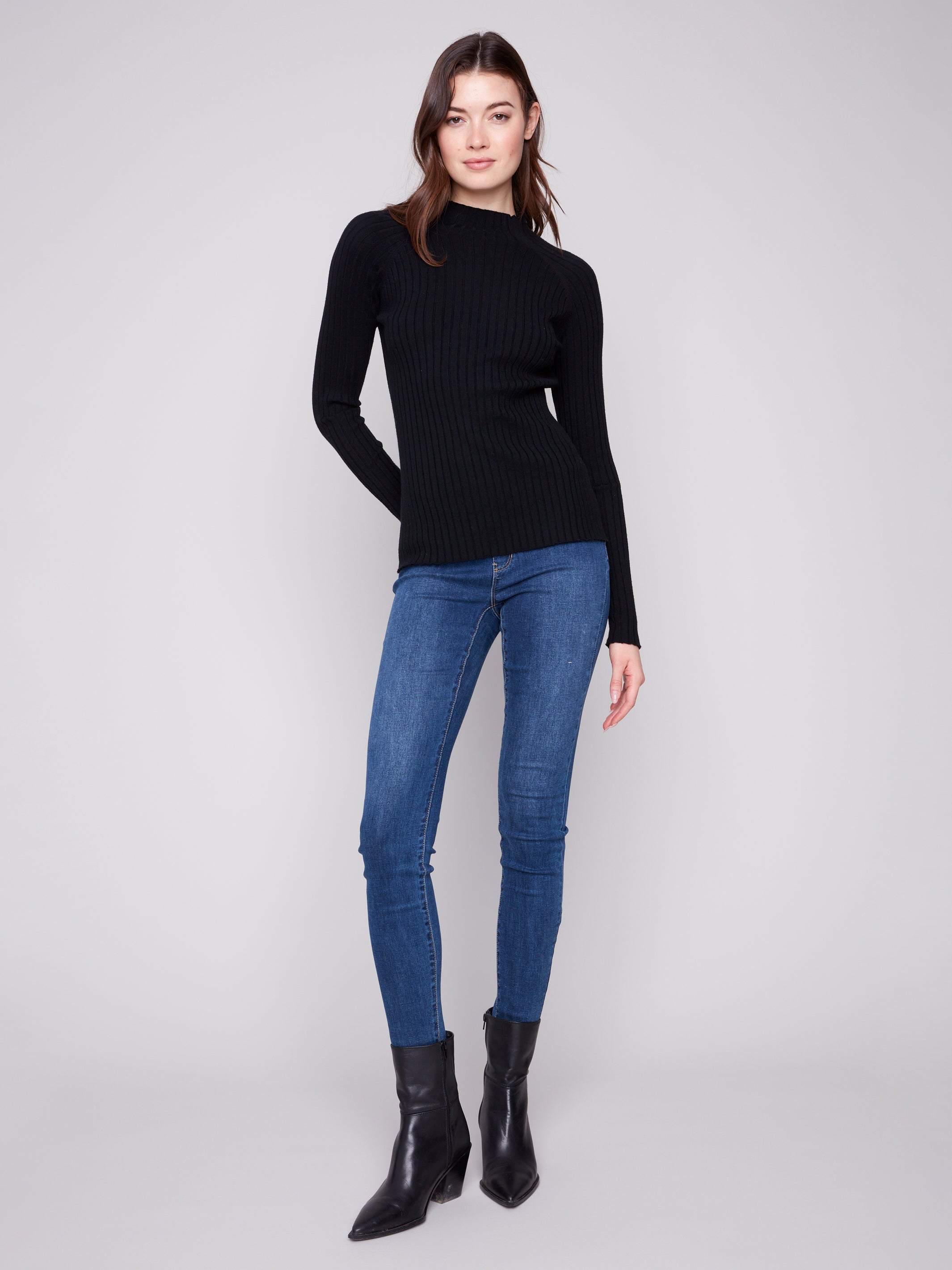 Ribbed Knit Mock Neck Sweater