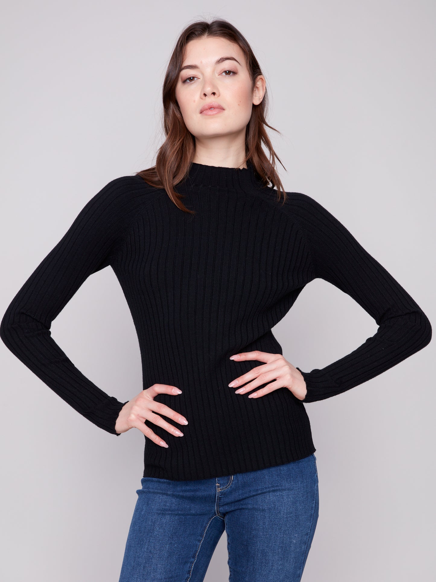 Ribbed Knit Mock Neck Sweater