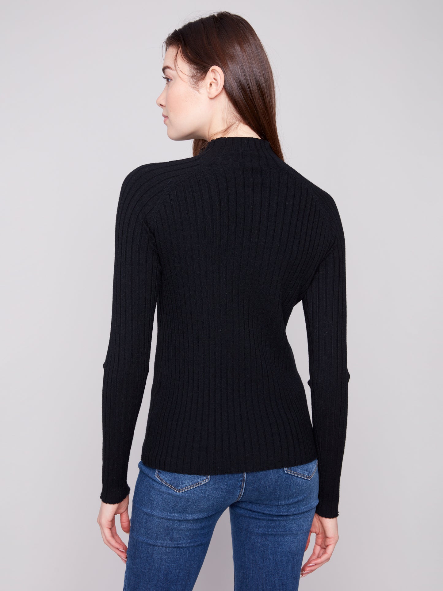 Ribbed Knit Mock Neck Sweater