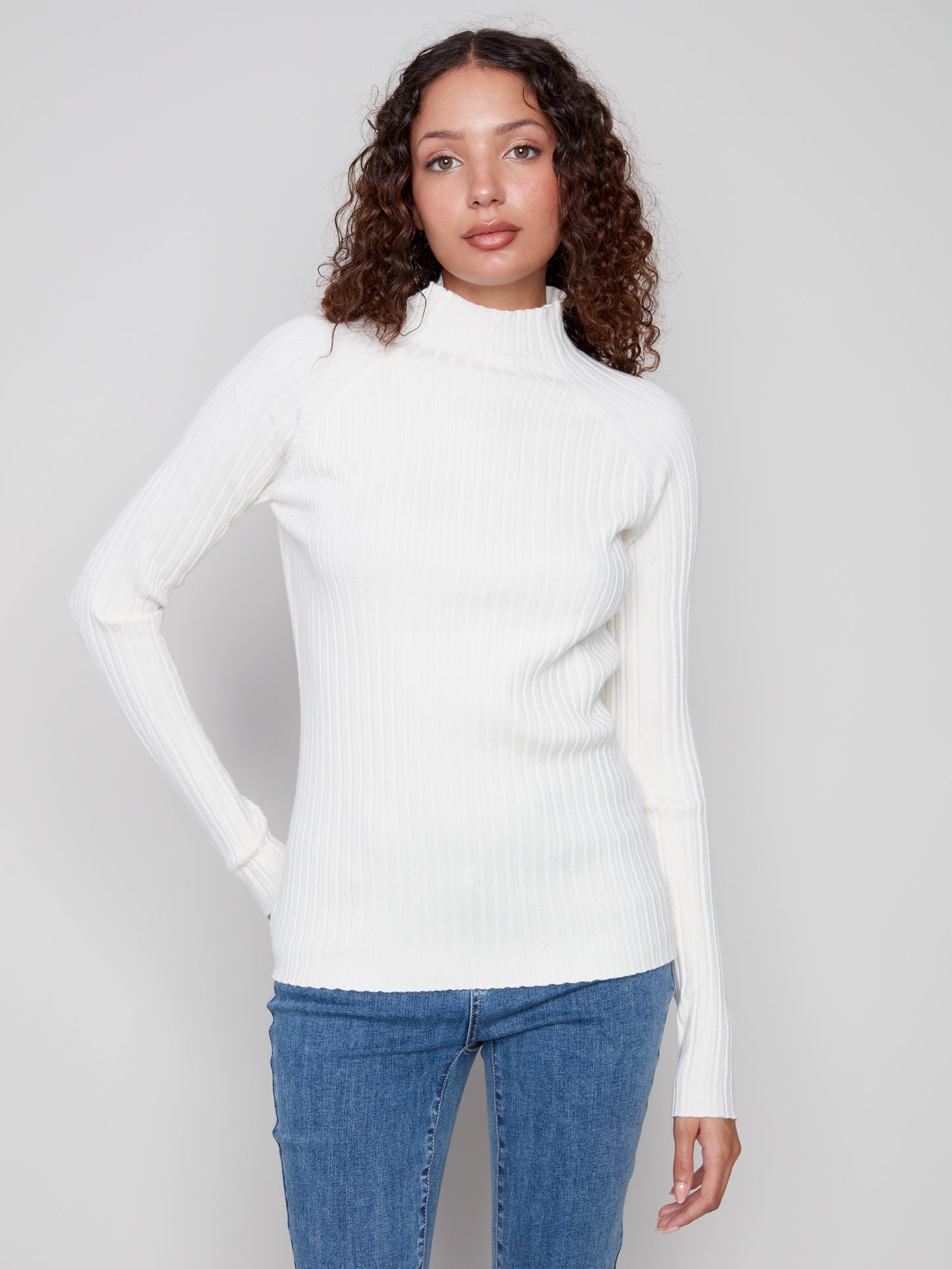 Ribbed Knit Mock Neck Sweater