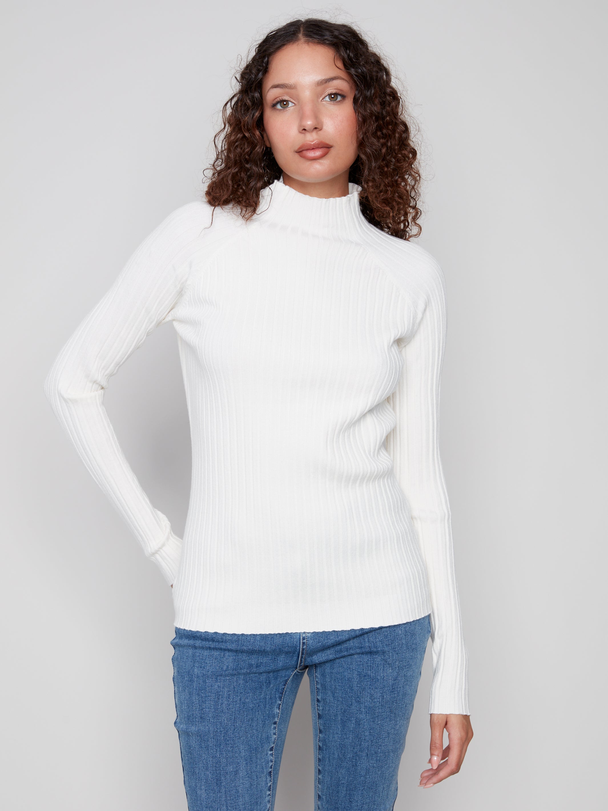 Ribbed Knit Mock Neck Sweater