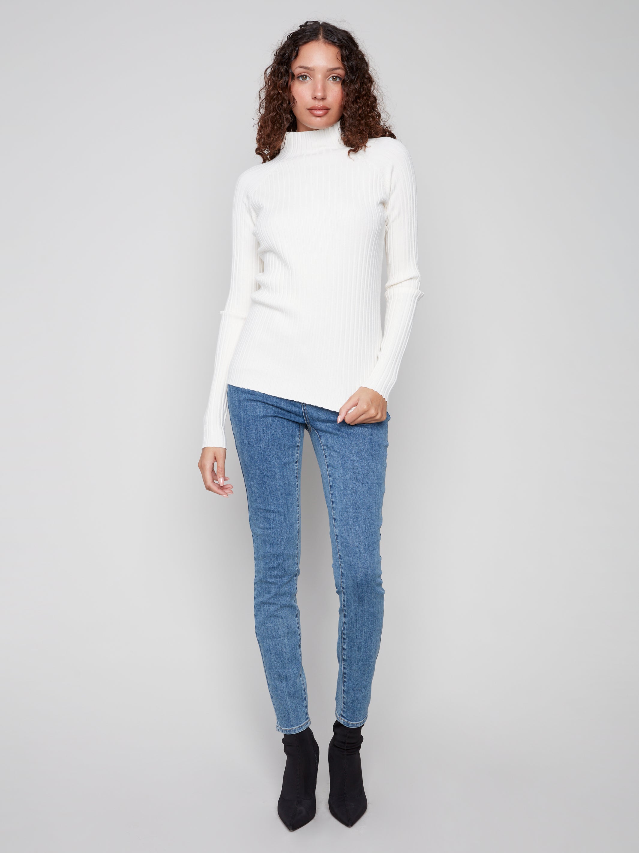 Ribbed Knit Mock Neck Sweater
